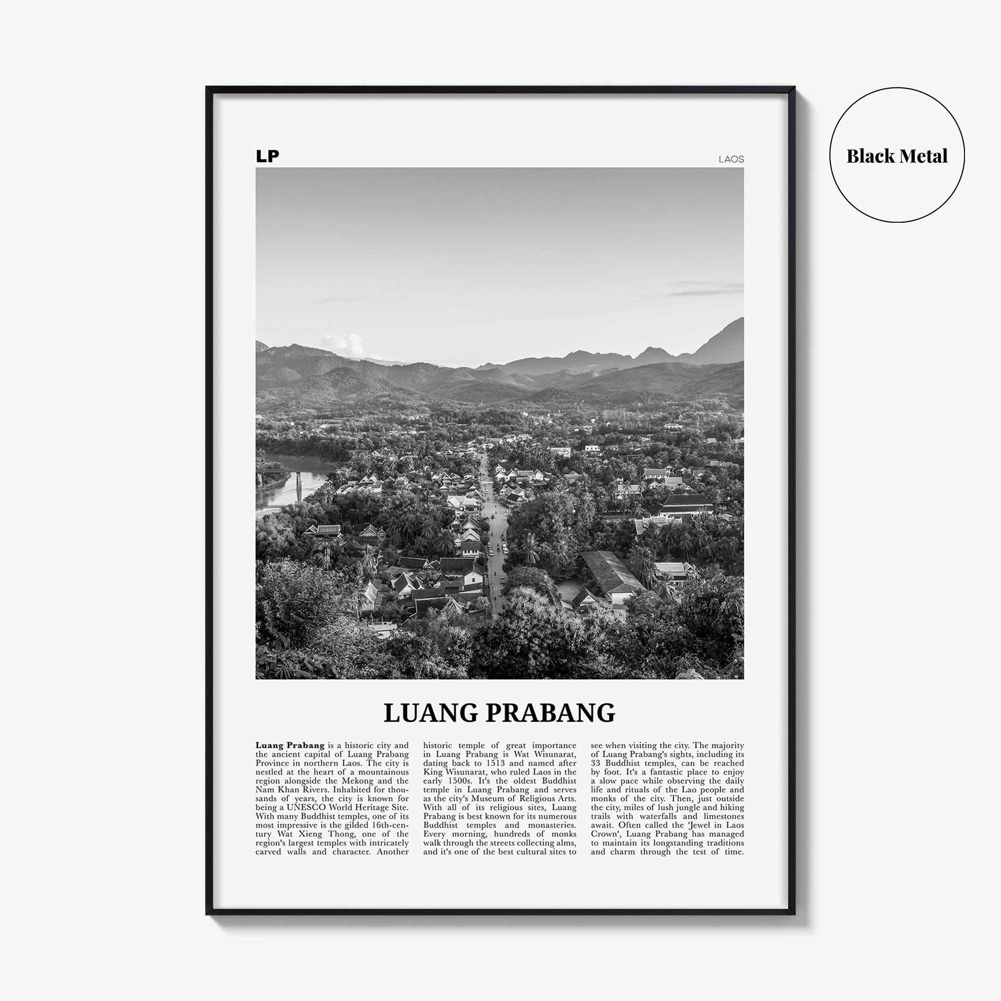 Luang Prabang Print Black and White, Luang Prabang Art, Luang Prabang Poster, Luang Prabang Photo, Luang Prabang Décor, Luang Prabang Map