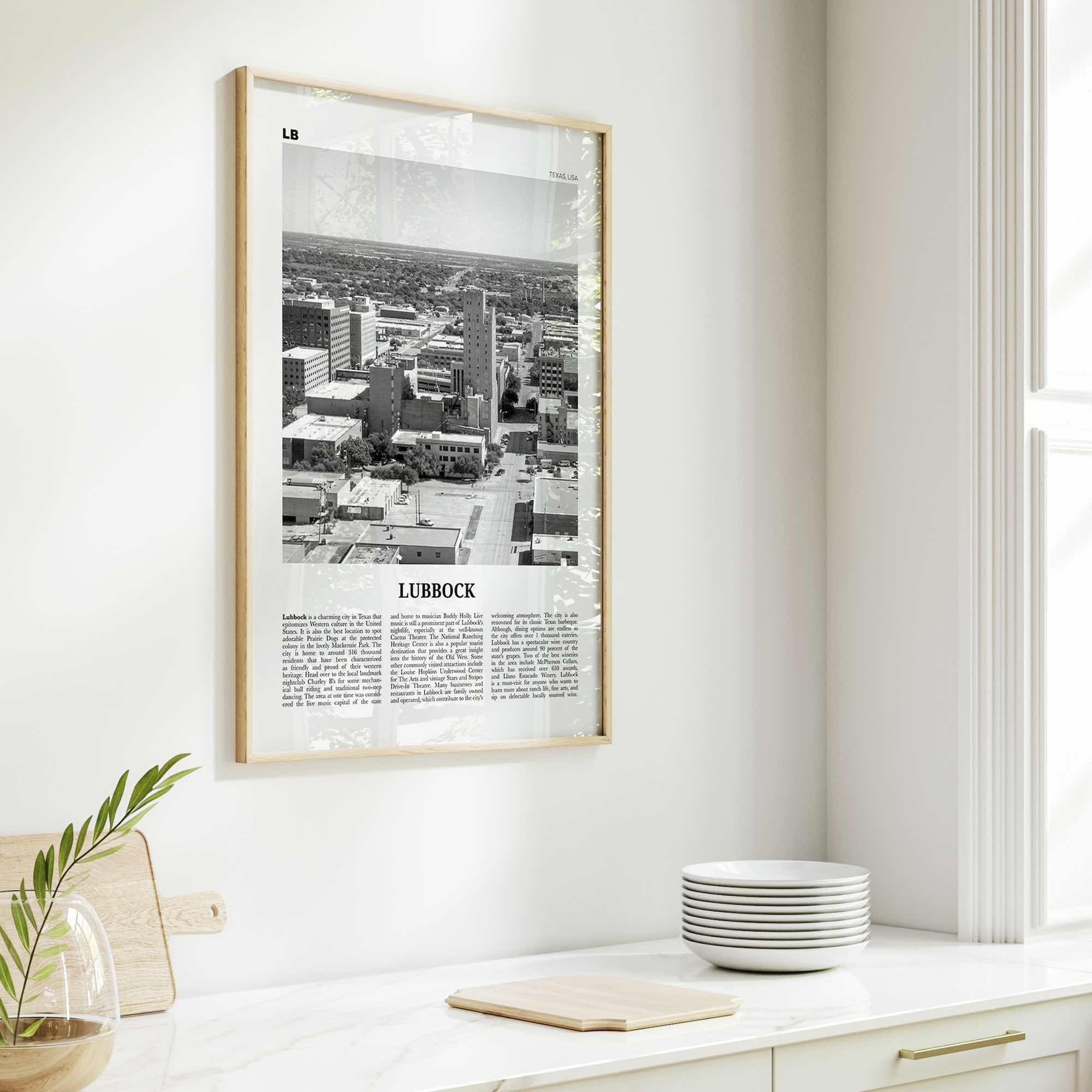 Lubbock Print Black and White, Lubbock Wall Art, Lubbock Poster, Lubbock Photo, Lubbock Wall Décor, Texas, USA, United States