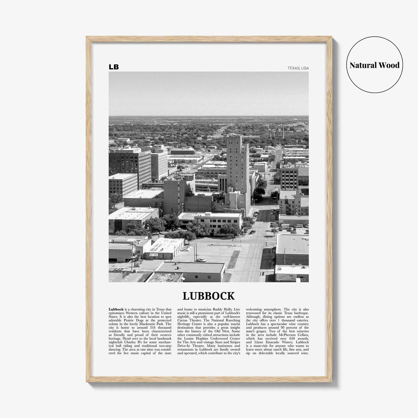 Lubbock Print Black and White, Lubbock Wall Art, Lubbock Poster, Lubbock Photo, Lubbock Wall Décor, Texas, USA, United States