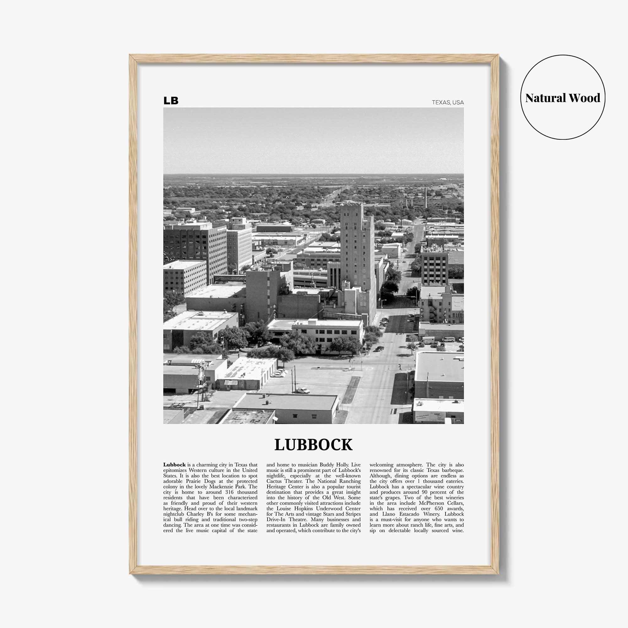 Lubbock Print Black and White, Lubbock Wall Art, Lubbock Poster, Lubbock Photo, Lubbock Wall Décor, Texas, USA, United States