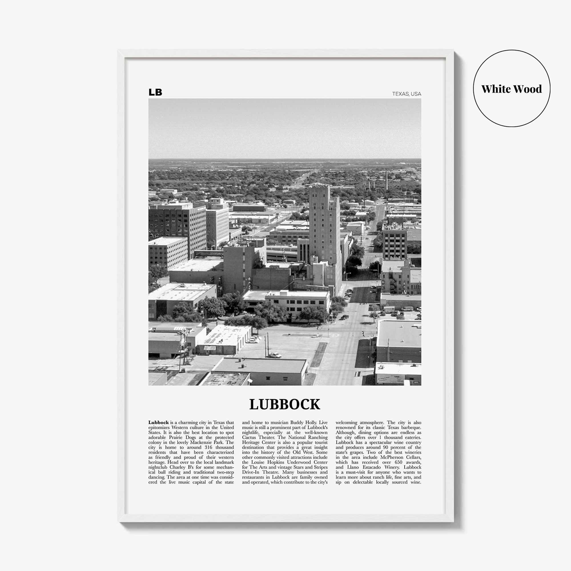 Lubbock Print Black and White, Lubbock Wall Art, Lubbock Poster, Lubbock Photo, Lubbock Wall Décor, Texas, USA, United States