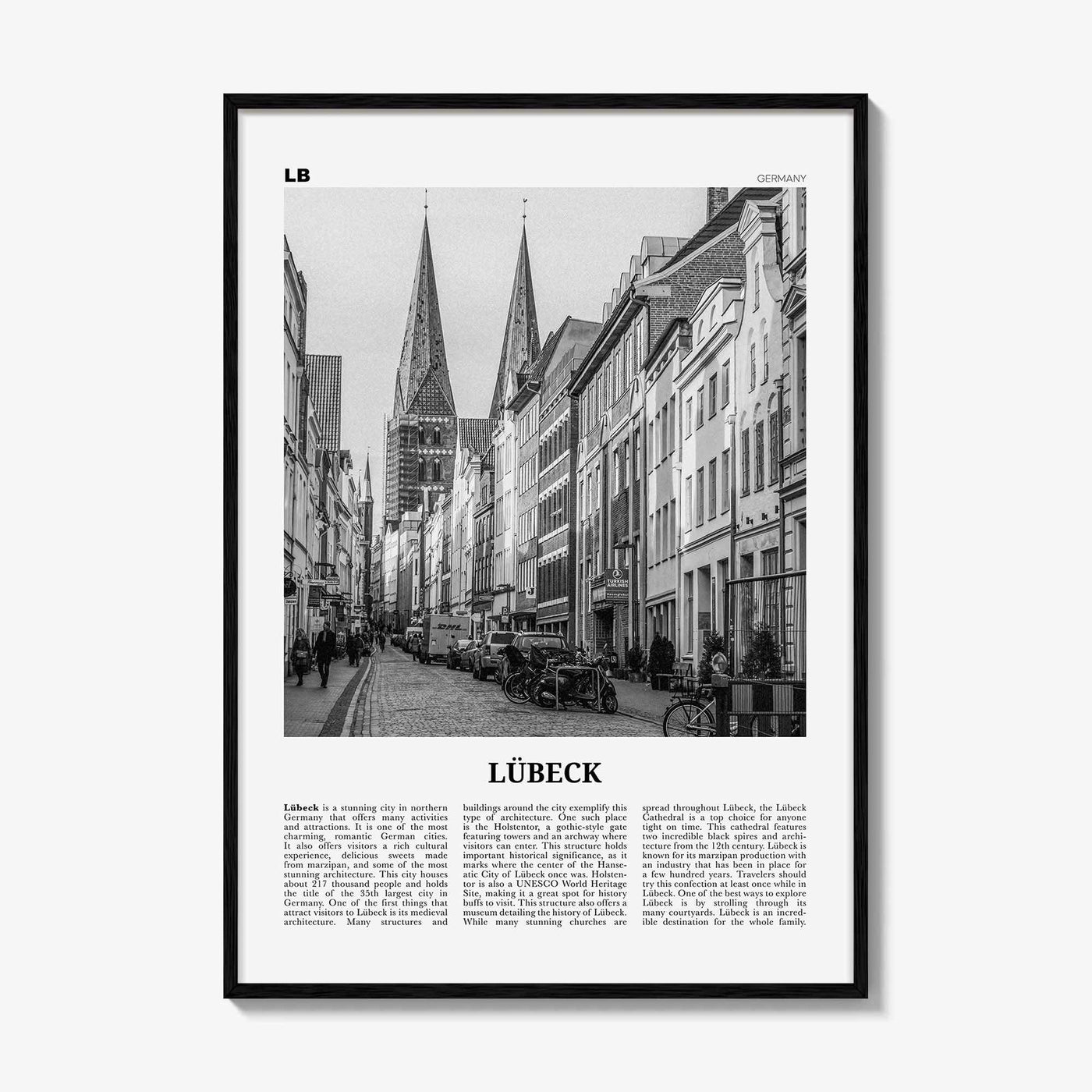 Lubeck Print Black and White, Lübeck Wall Art, Lübeck Poster, Lübeck Photo, Lübeck Wall Décor, Lübeck Map, Germany