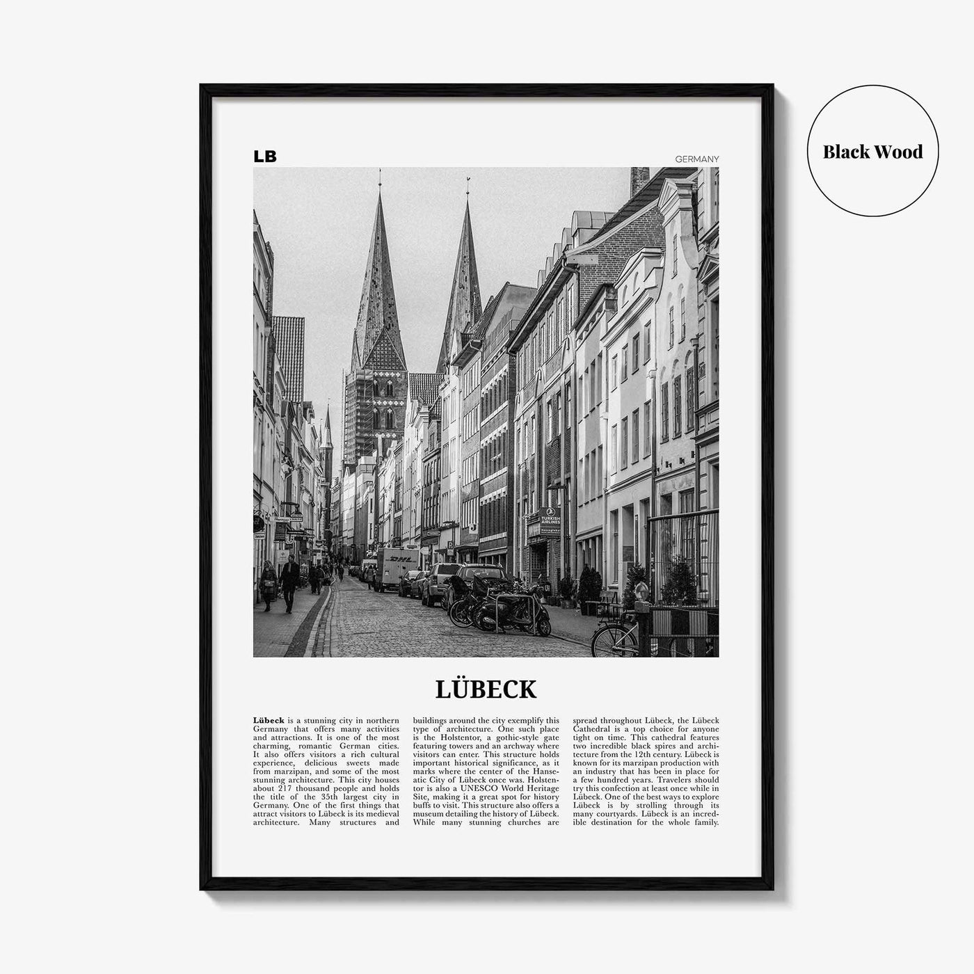 Lubeck Print Black and White, Lübeck Wall Art, Lübeck Poster, Lübeck Photo, Lübeck Wall Décor, Lübeck Map, Germany