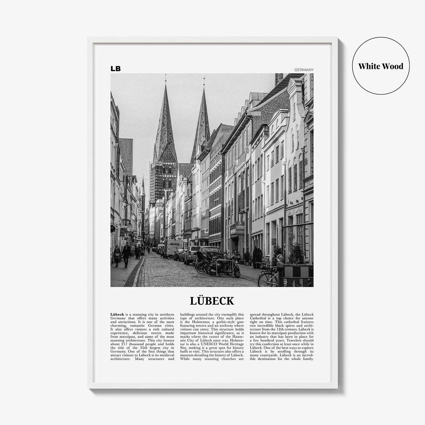 Lubeck Print Black and White, Lübeck Wall Art, Lübeck Poster, Lübeck Photo, Lübeck Wall Décor, Lübeck Map, Germany