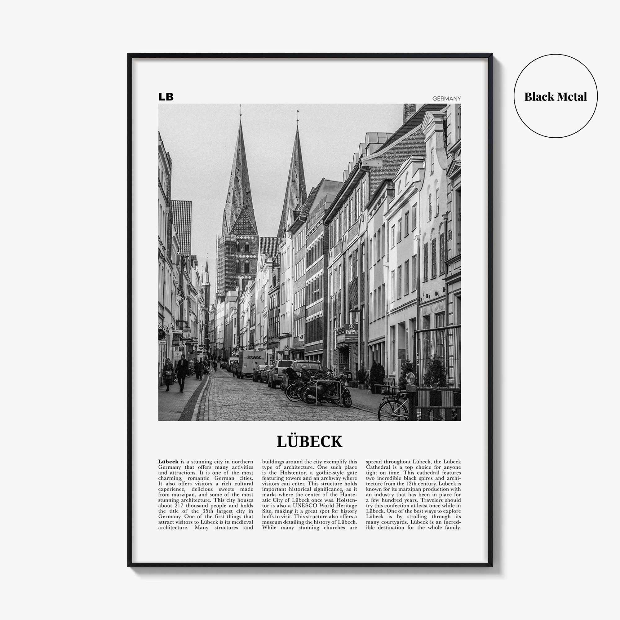Lubeck Print Black and White, Lübeck Wall Art, Lübeck Poster, Lübeck Photo, Lübeck Wall Décor, Lübeck Map, Germany