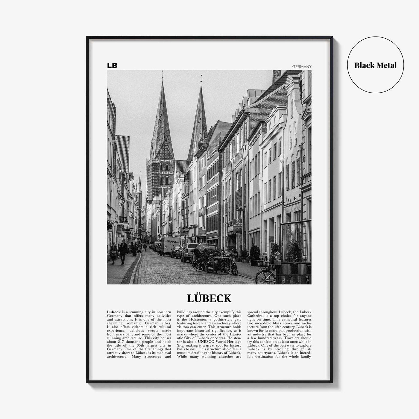 Lubeck Print Black and White, Lübeck Wall Art, Lübeck Poster, Lübeck Photo, Lübeck Wall Décor, Lübeck Map, Germany