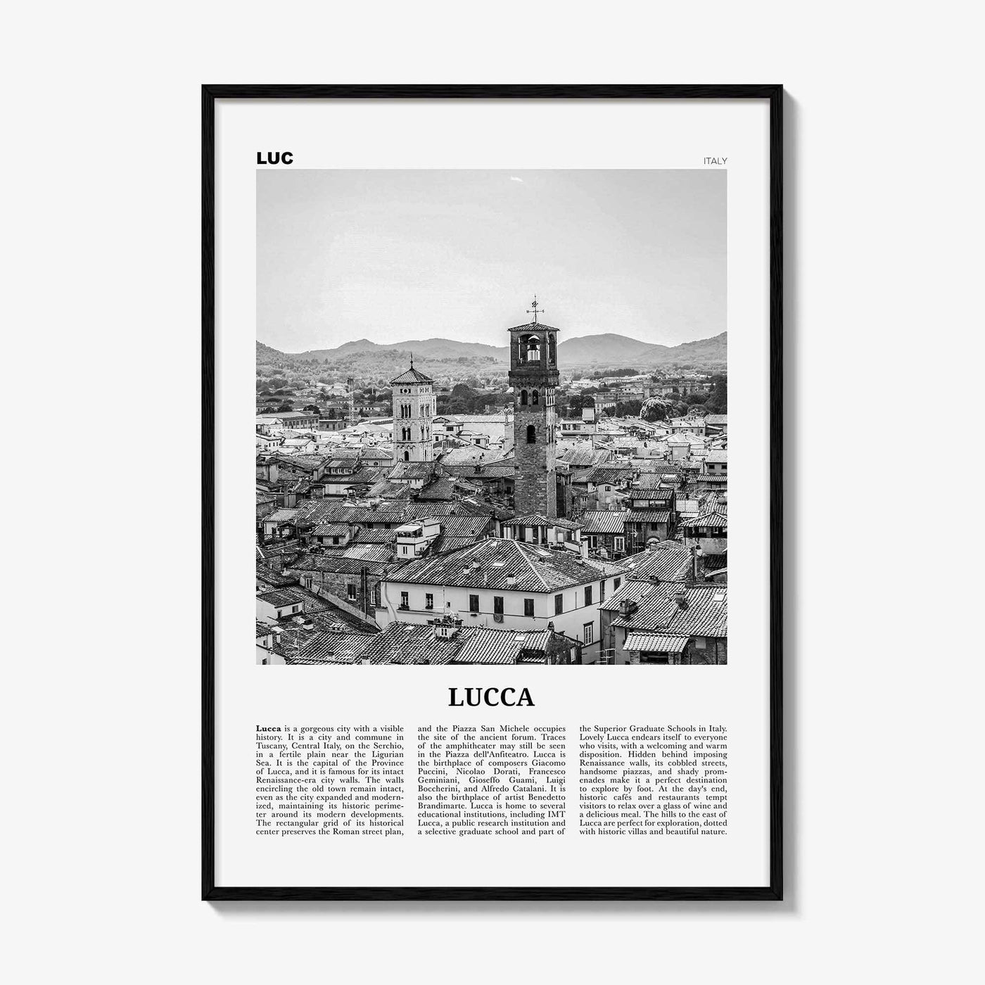 Lucca Print Black and White, Lucca Wall Art, Lucca Poster, Lucca Photo, Lucca Wall Decor, City Art Print, Italy, Tuscany, Italia, Europe