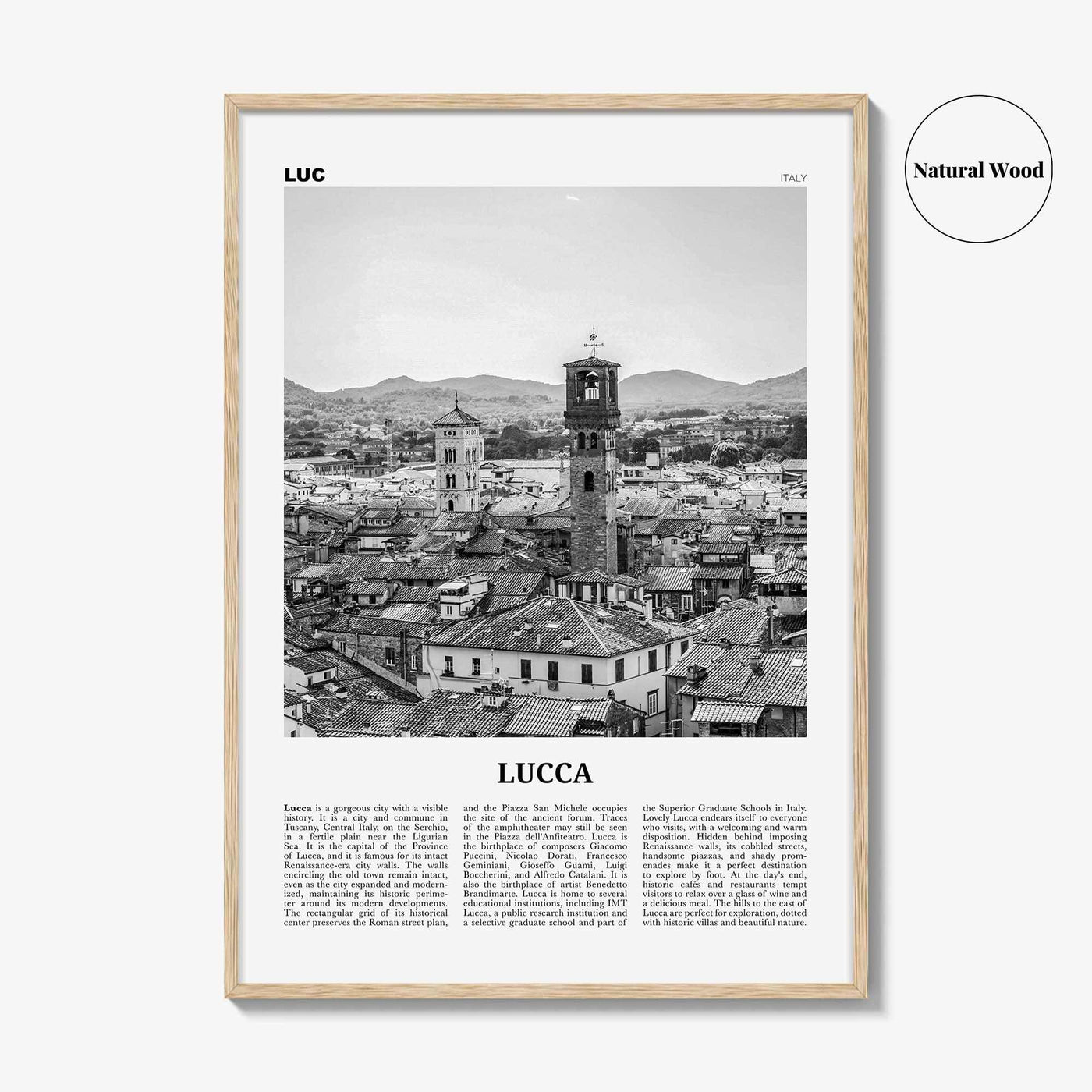 Lucca Print Black and White, Lucca Wall Art, Lucca Poster, Lucca Photo, Lucca Wall Decor, City Art Print, Italy, Tuscany, Italia, Europe