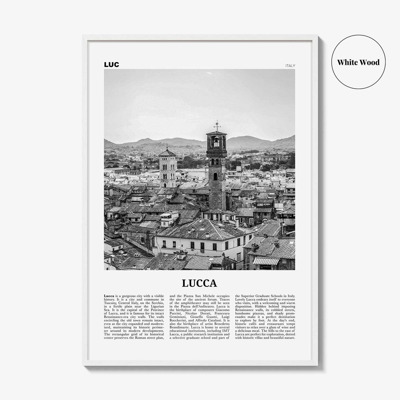Lucca Print Black and White, Lucca Wall Art, Lucca Poster, Lucca Photo, Lucca Wall Decor, City Art Print, Italy, Tuscany, Italia, Europe