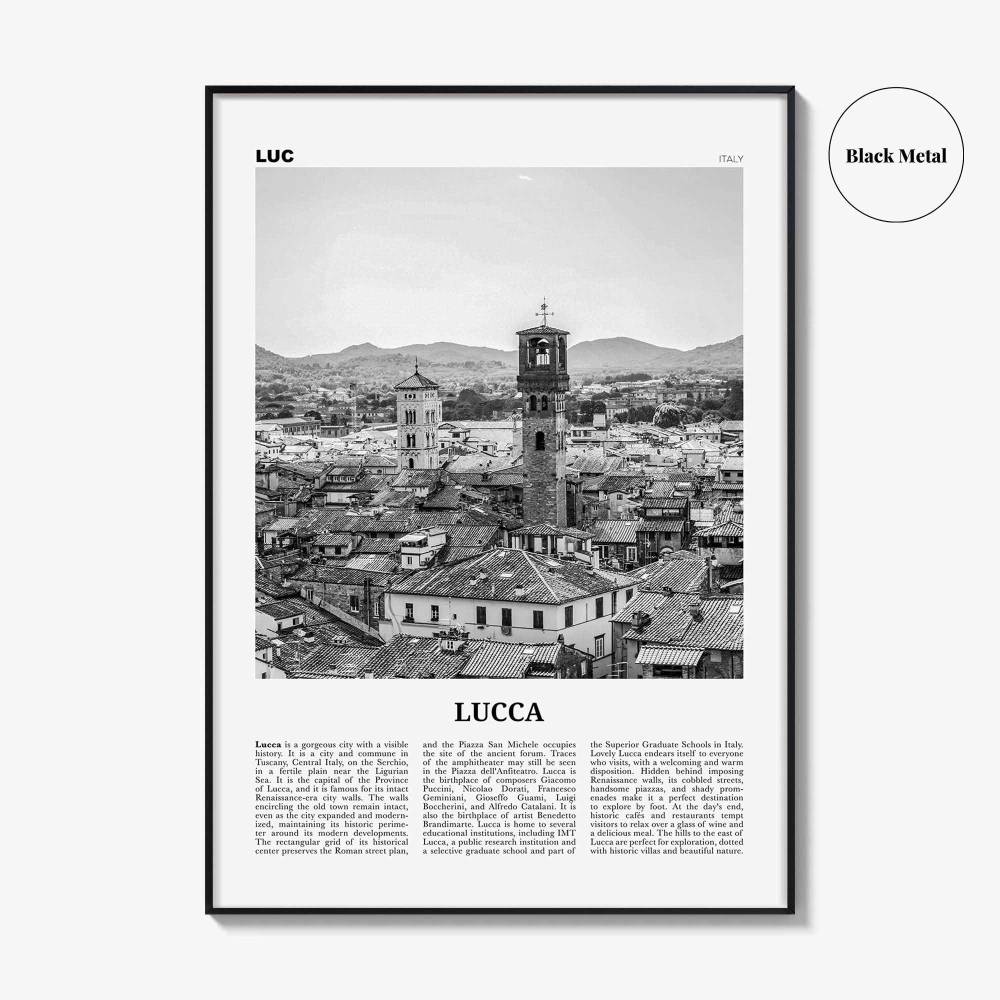 Lucca Print Black and White, Lucca Wall Art, Lucca Poster, Lucca Photo, Lucca Wall Decor, City Art Print, Italy, Tuscany, Italia, Europe