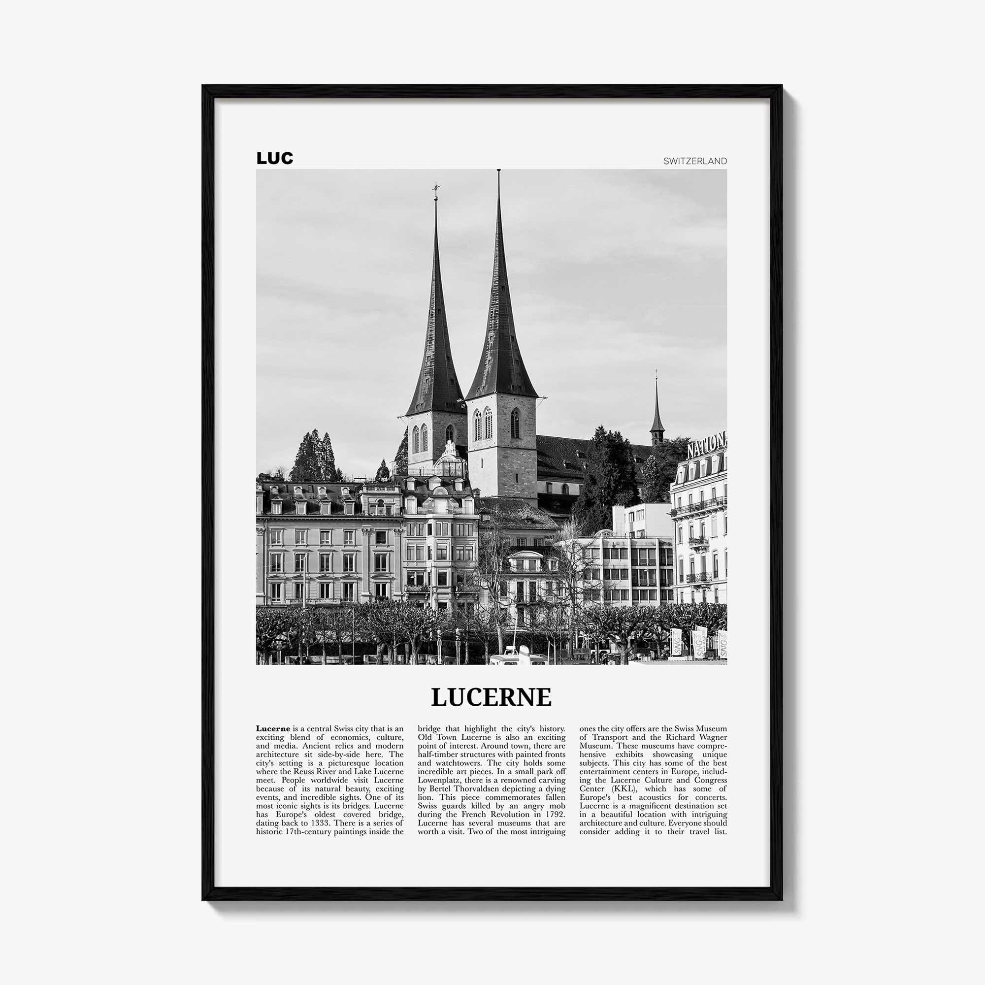 Lucerne Print Black and White, Lucerne Wall Art, Lucerne Poster, Lucerne Photo, Lucerne Wall Décor, Switzerland, Luzern, Swiss