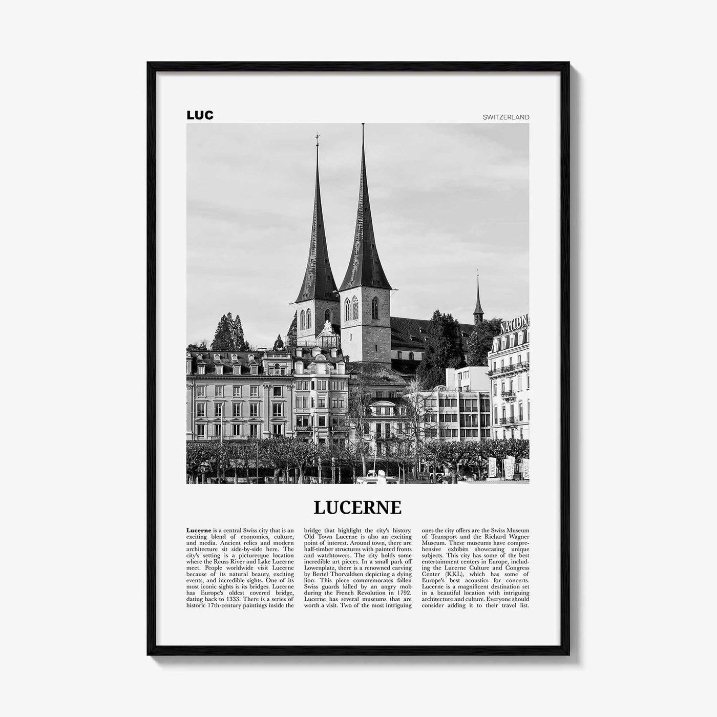 Lucerne Print Black and White, Lucerne Wall Art, Lucerne Poster, Lucerne Photo, Lucerne Wall Décor, Switzerland, Luzern, Swiss