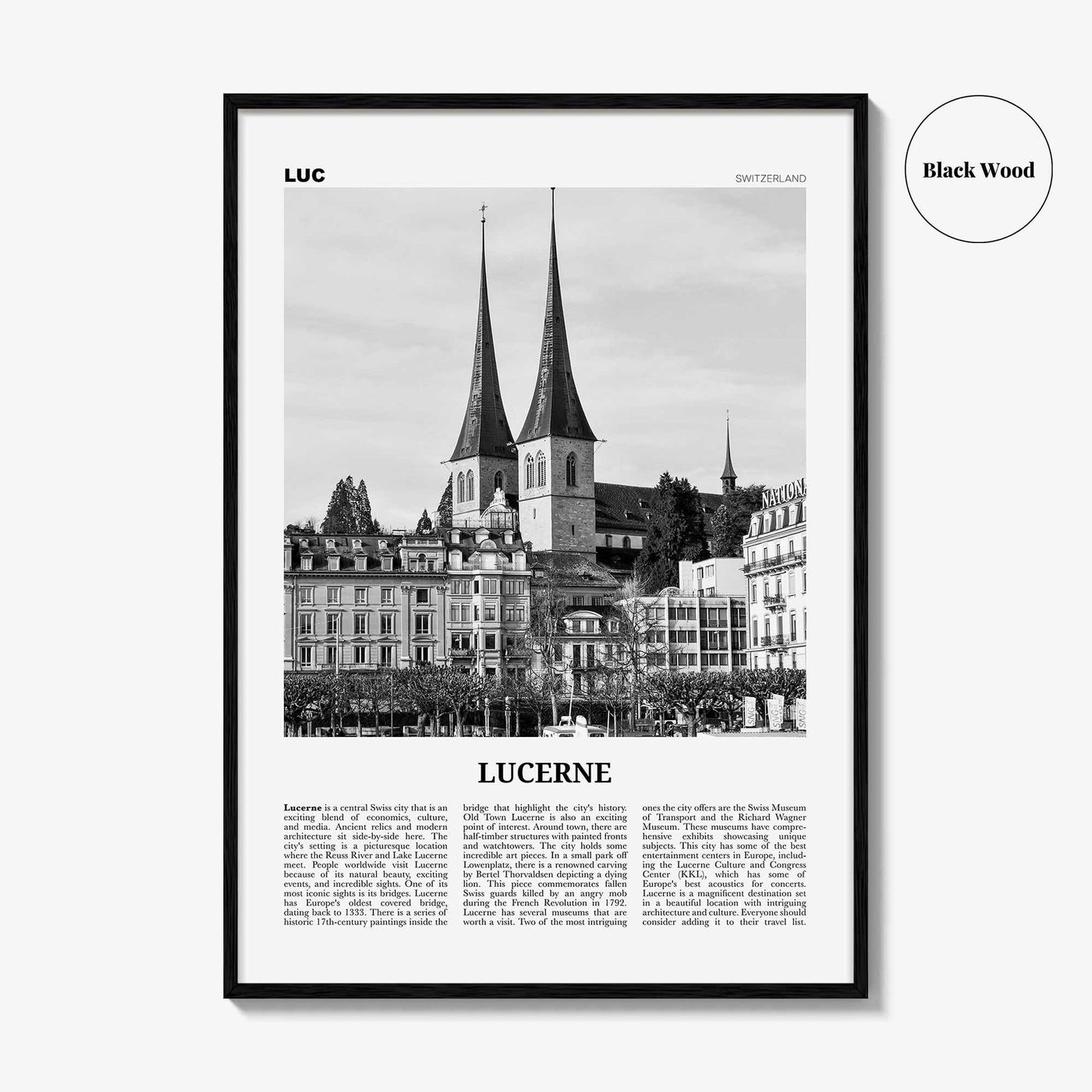 Lucerne Print Black and White, Lucerne Wall Art, Lucerne Poster, Lucerne Photo, Lucerne Wall Décor, Switzerland, Luzern, Swiss