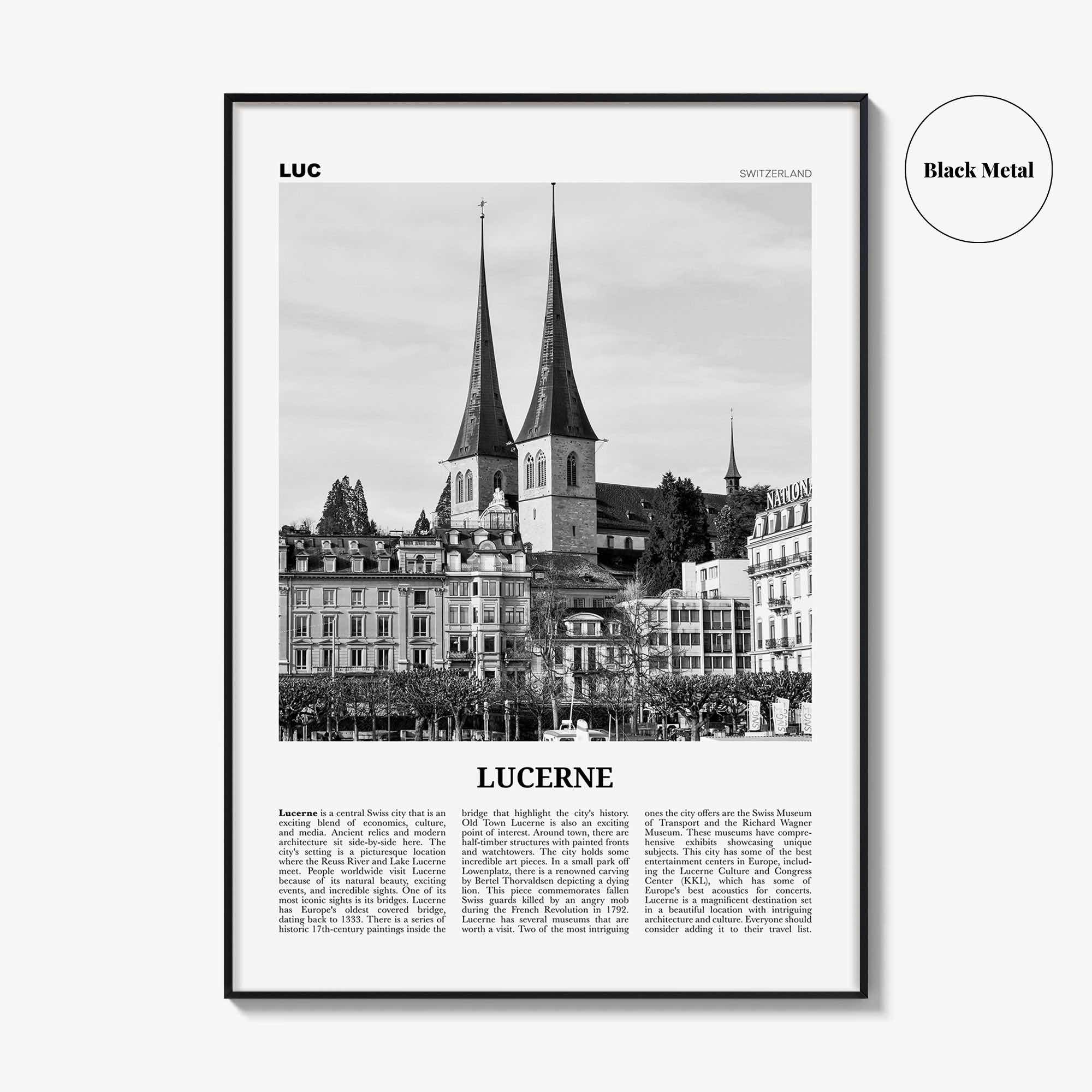 Lucerne Print Black and White, Lucerne Wall Art, Lucerne Poster, Lucerne Photo, Lucerne Wall Décor, Switzerland, Luzern, Swiss