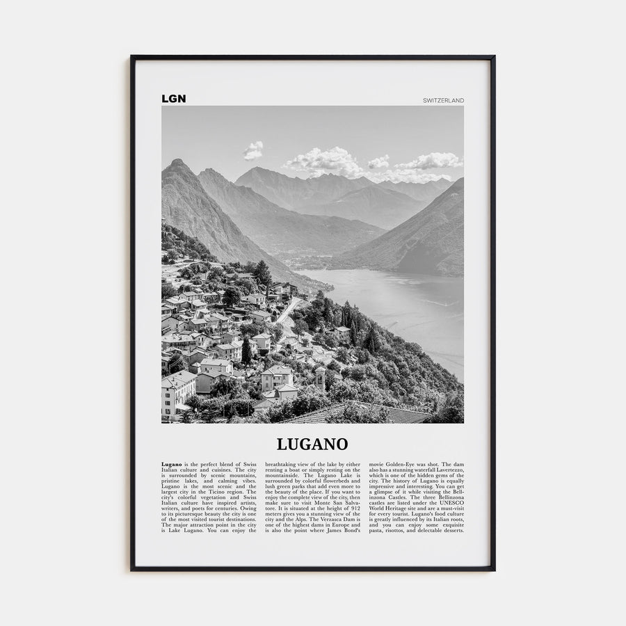 Lugano Travel B&W Poster