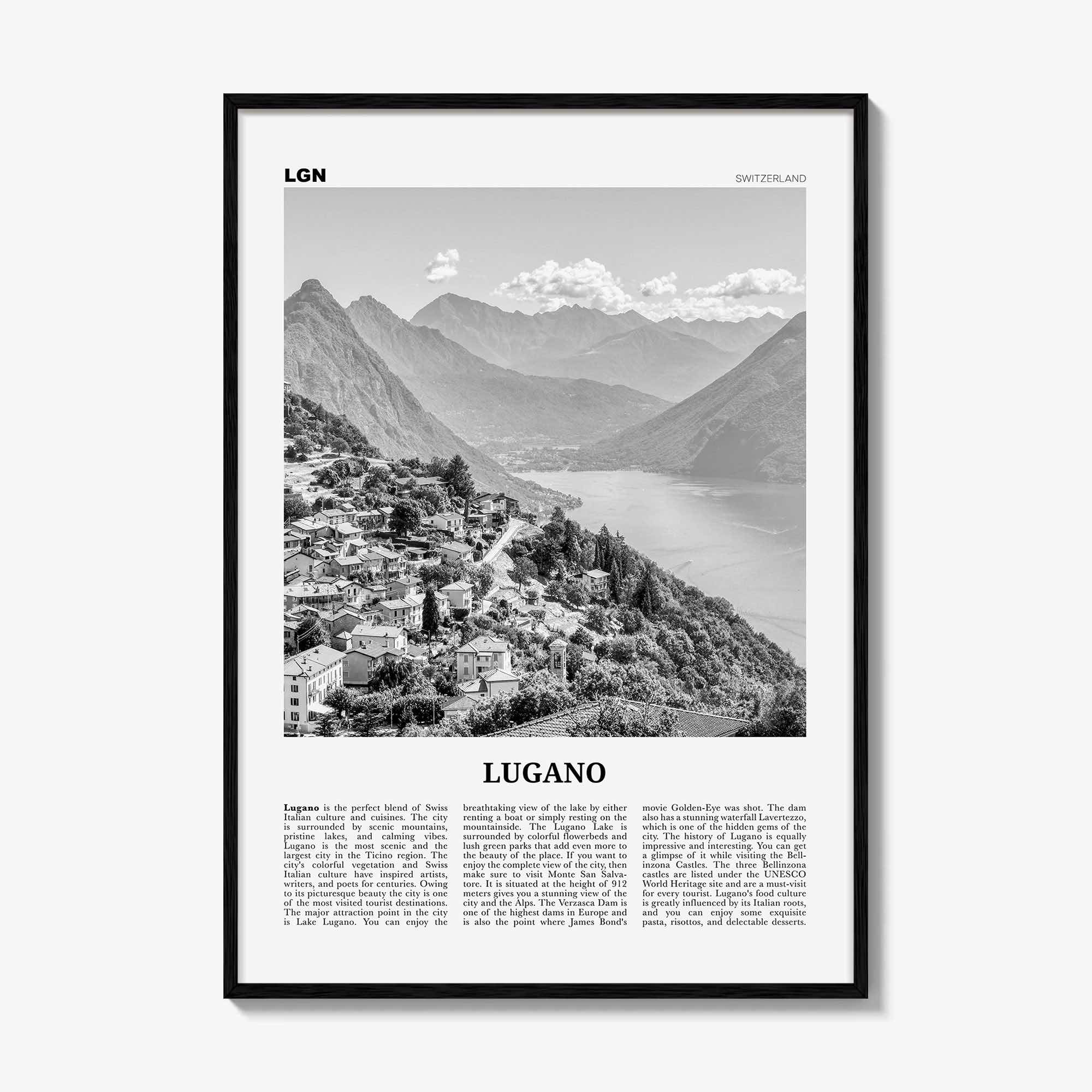 Lugano Print Black and White, Lugano Wall Art, Lugano Poster, Lugano Photo, Lugano Wall Décor, Lugan, Ticino, Switzerland