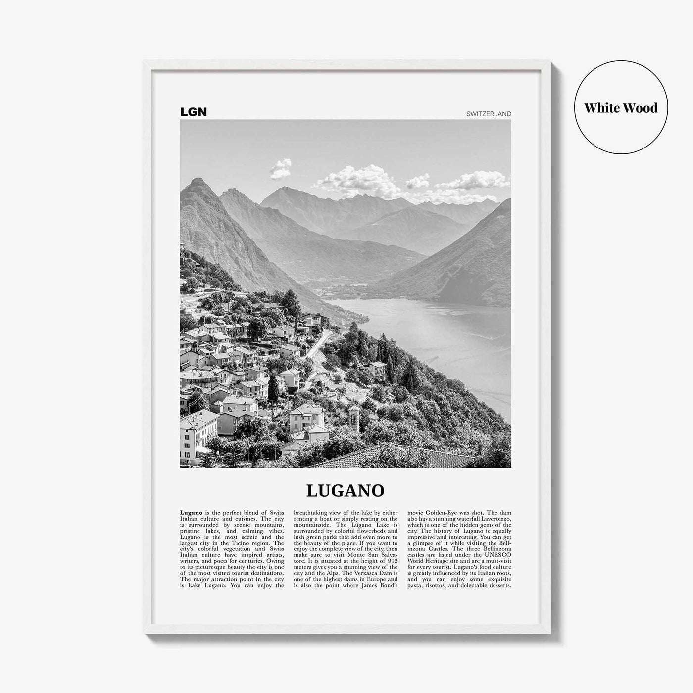 Lugano Print Black and White, Lugano Wall Art, Lugano Poster, Lugano Photo, Lugano Wall Décor, Lugan, Ticino, Switzerland