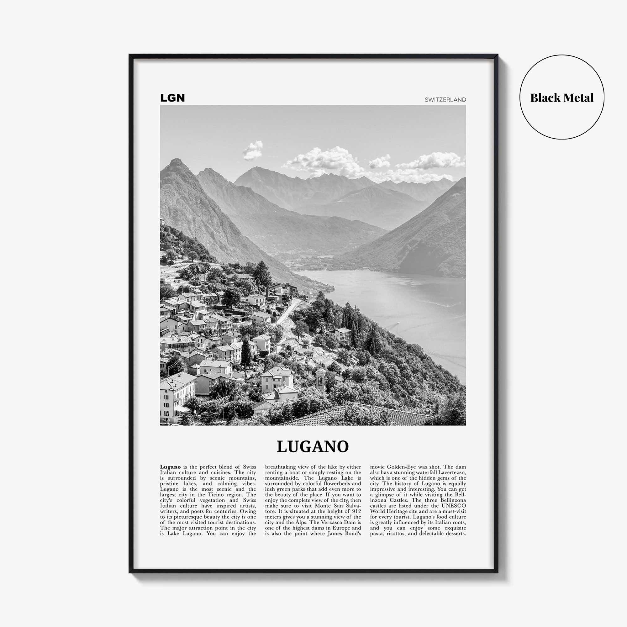 Lugano Print Black and White, Lugano Wall Art, Lugano Poster, Lugano Photo, Lugano Wall Décor, Lugan, Ticino, Switzerland