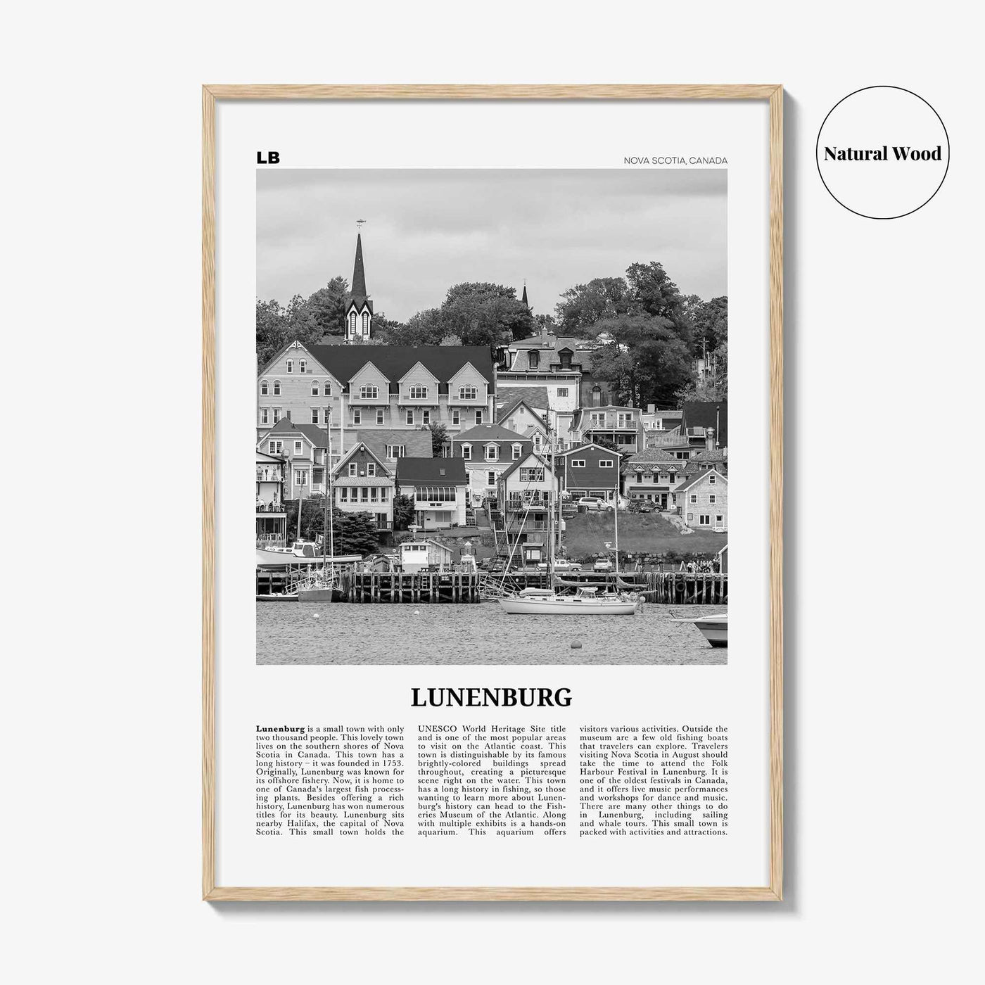 Lunenburg Print Black and White, Lunenburg Wall Art, Lunenburg Poster, Lunenburg Photo, Lunenburg Décor, Lunenburg Map, Nova Scotia, Canada