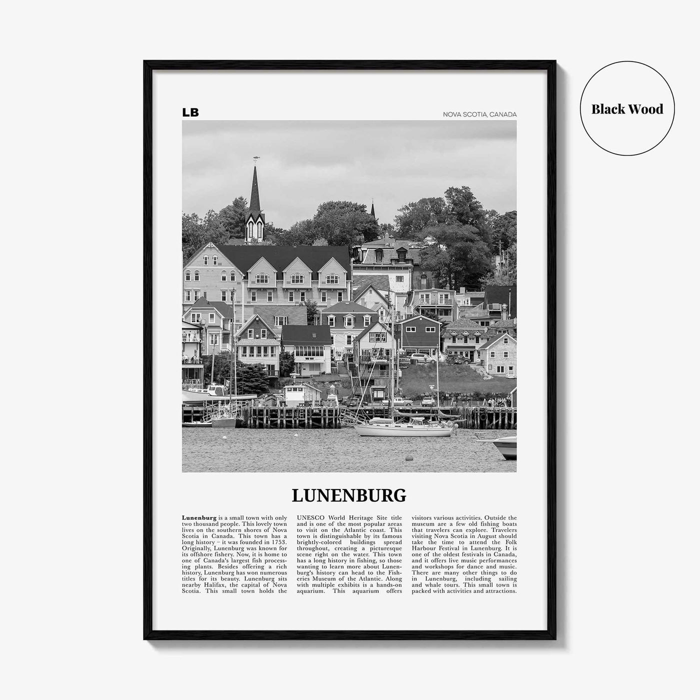 Lunenburg Print Black and White, Lunenburg Wall Art, Lunenburg Poster, Lunenburg Photo, Lunenburg Décor, Lunenburg Map, Nova Scotia, Canada