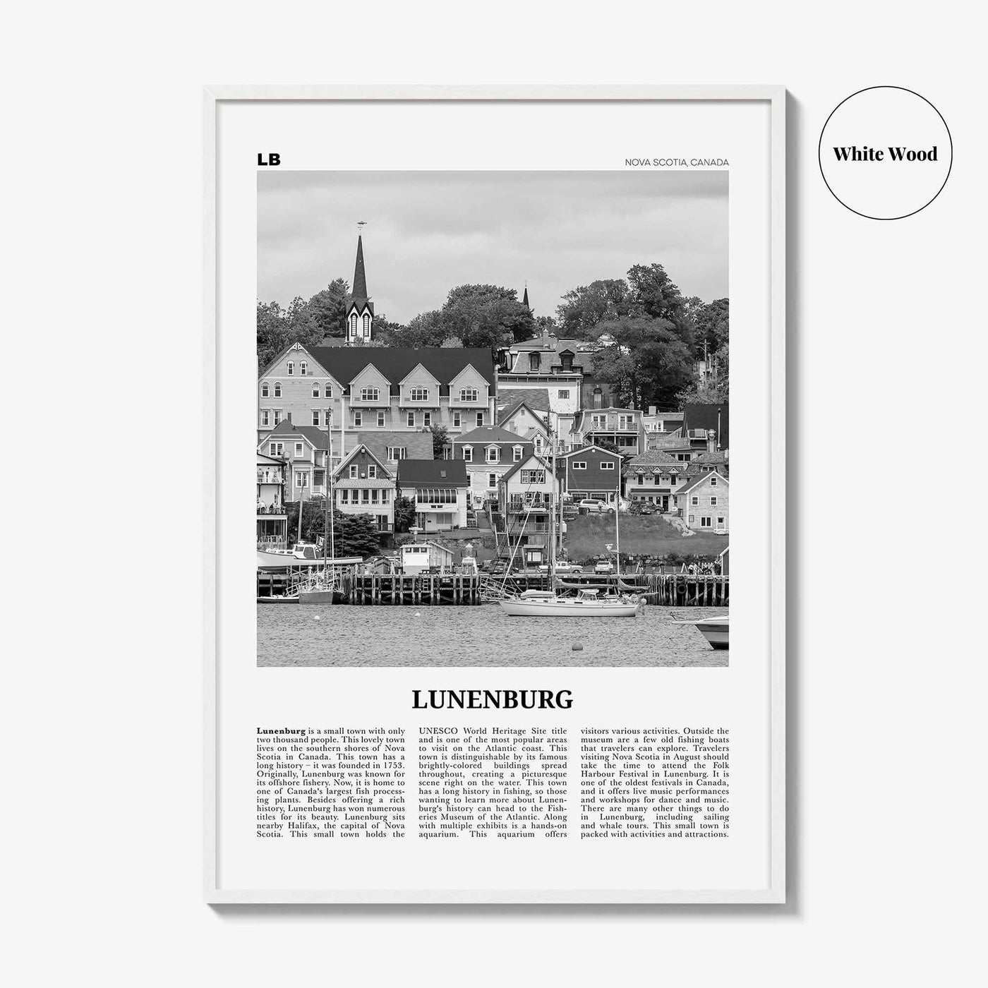 Lunenburg Print Black and White, Lunenburg Wall Art, Lunenburg Poster, Lunenburg Photo, Lunenburg Décor, Lunenburg Map, Nova Scotia, Canada
