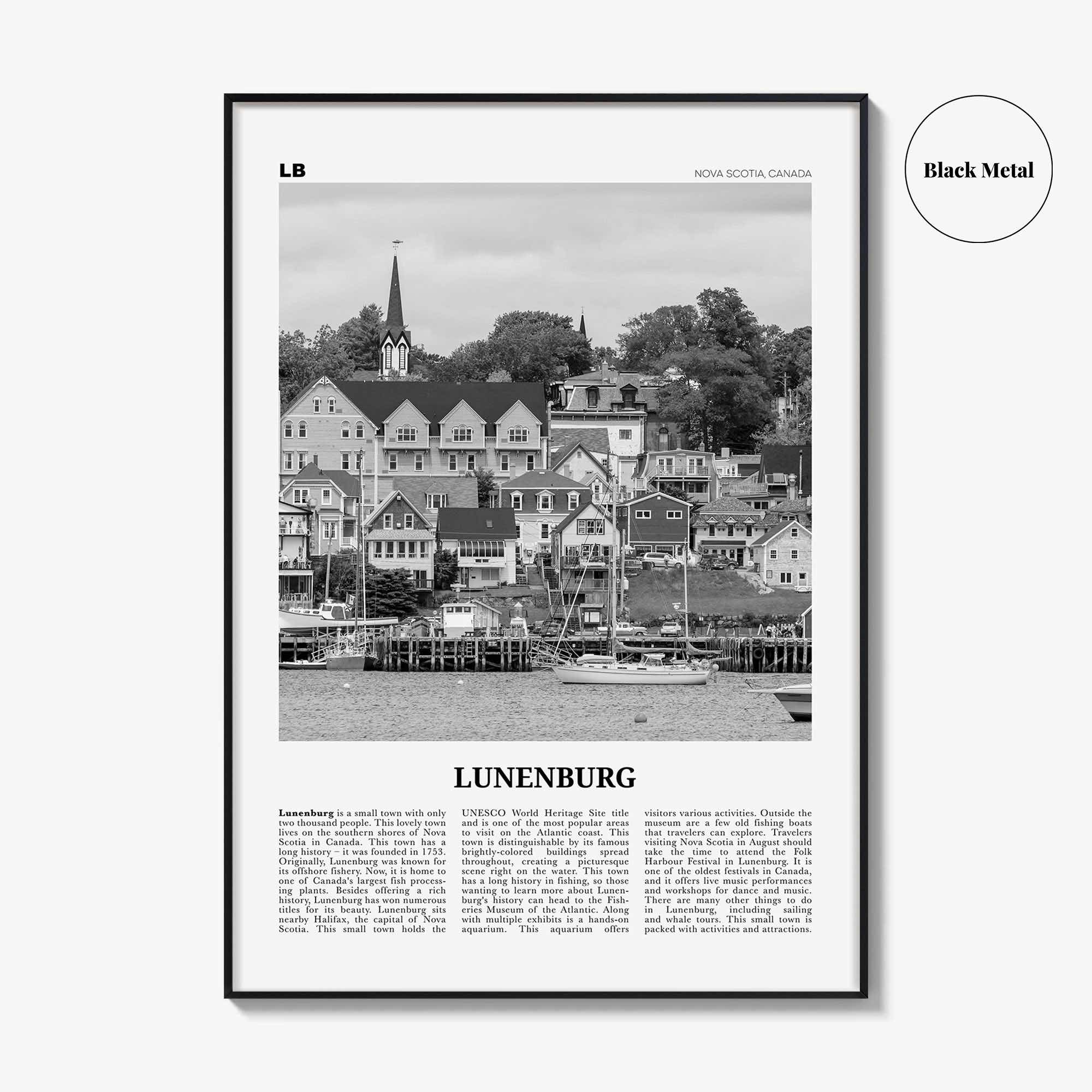 Lunenburg Print Black and White, Lunenburg Wall Art, Lunenburg Poster, Lunenburg Photo, Lunenburg Décor, Lunenburg Map, Nova Scotia, Canada