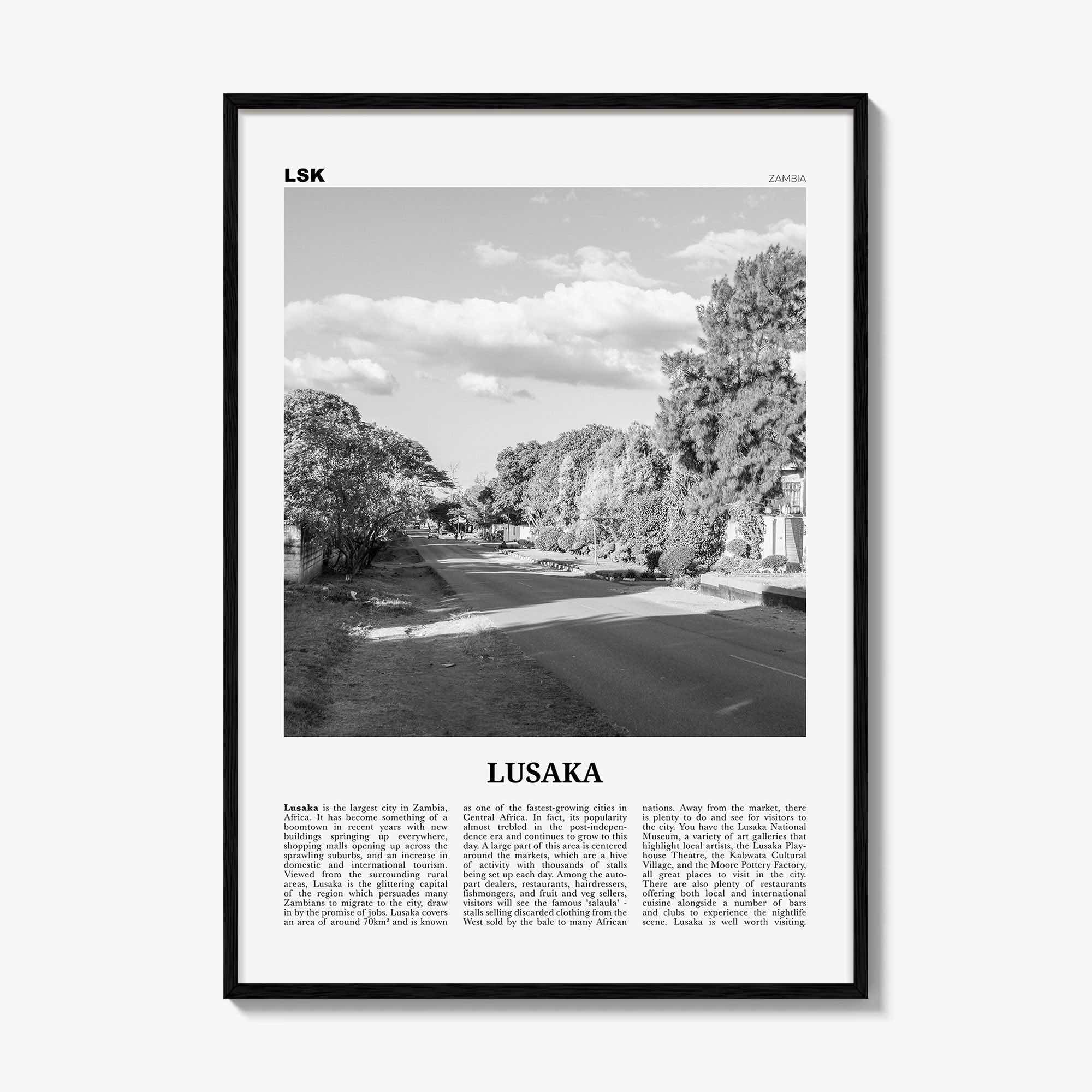 Lusaka Print Black and White, Lusaka Wall Art, Lusaka Poster, Lusaka Photo, Lusaka Wall Décor, Mwalusaka, Zambia