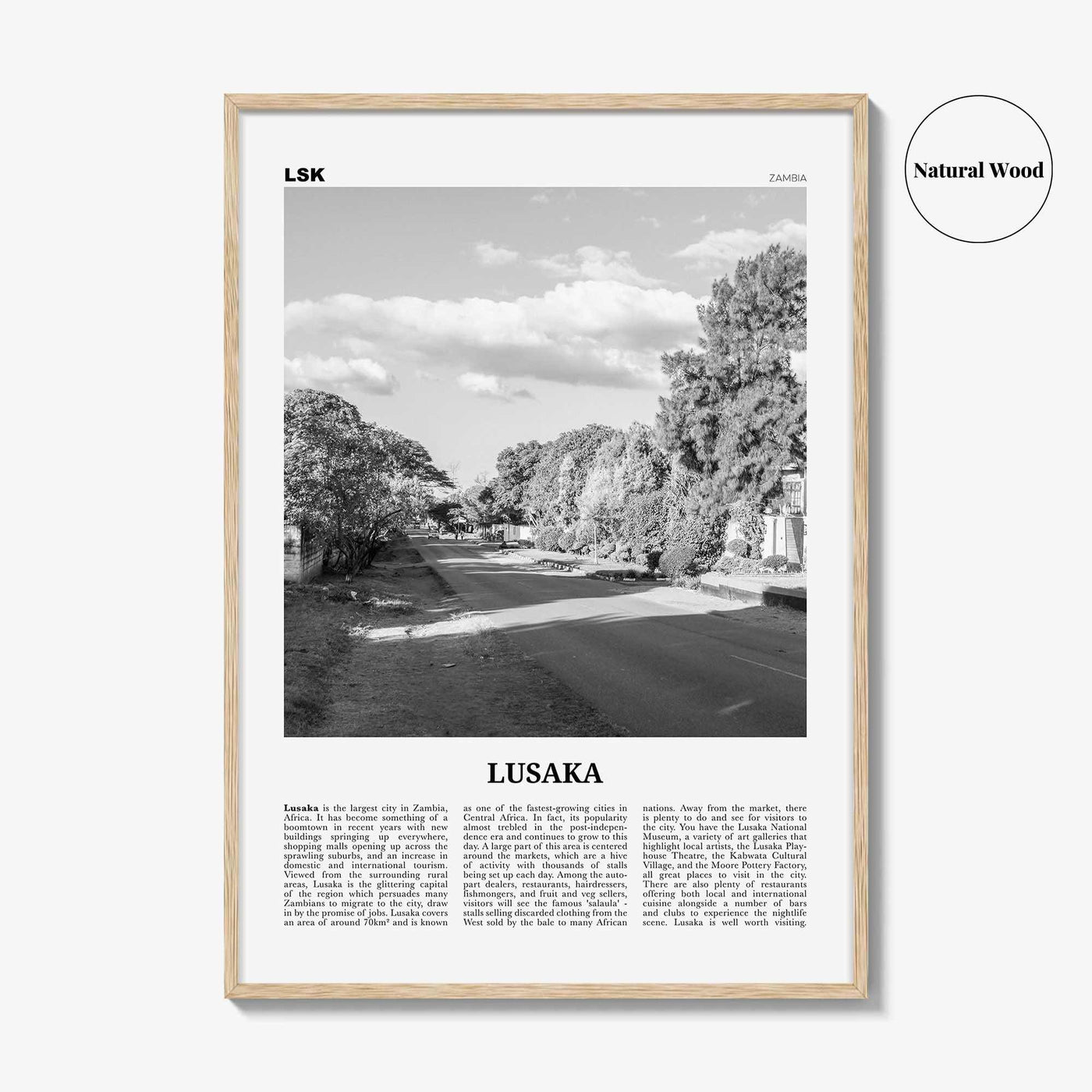 Lusaka Print Black and White, Lusaka Wall Art, Lusaka Poster, Lusaka Photo, Lusaka Wall Décor, Mwalusaka, Zambia
