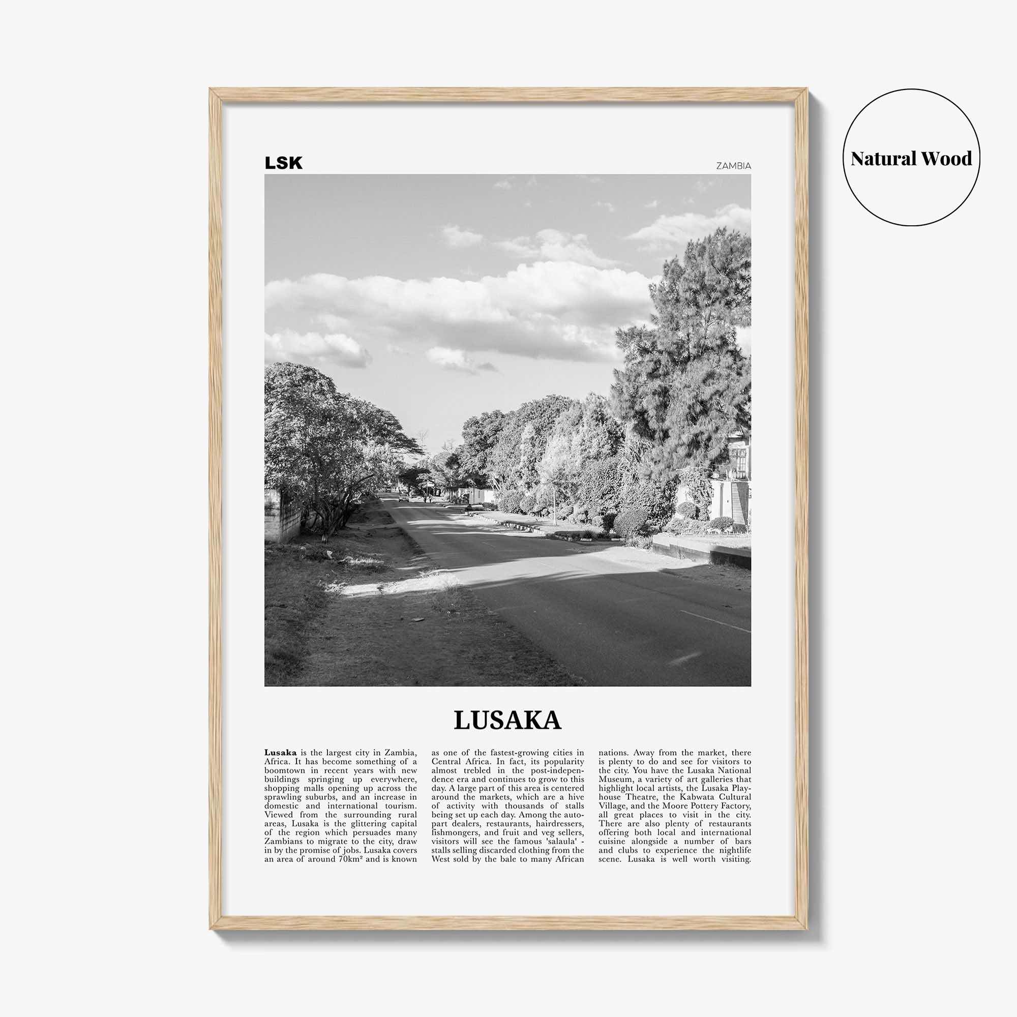 Lusaka Print Black and White, Lusaka Wall Art, Lusaka Poster, Lusaka Photo, Lusaka Wall Décor, Mwalusaka, Zambia