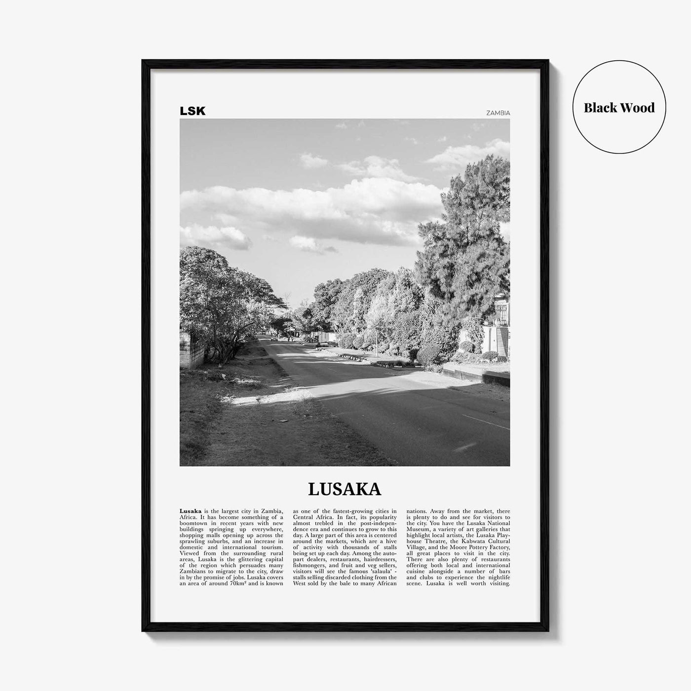 Lusaka Print Black and White, Lusaka Wall Art, Lusaka Poster, Lusaka Photo, Lusaka Wall Décor, Mwalusaka, Zambia