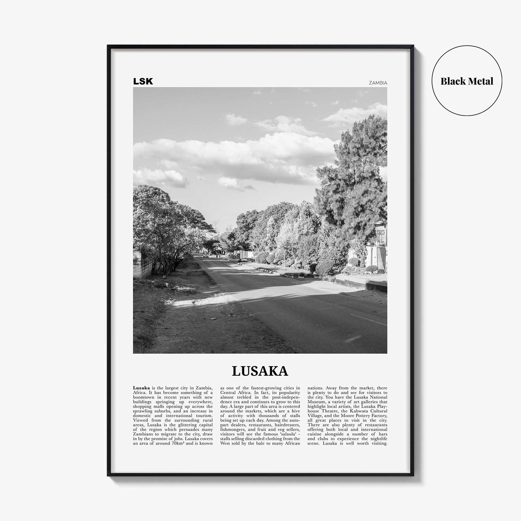 Lusaka Print Black and White, Lusaka Wall Art, Lusaka Poster, Lusaka Photo, Lusaka Wall Décor, Mwalusaka, Zambia