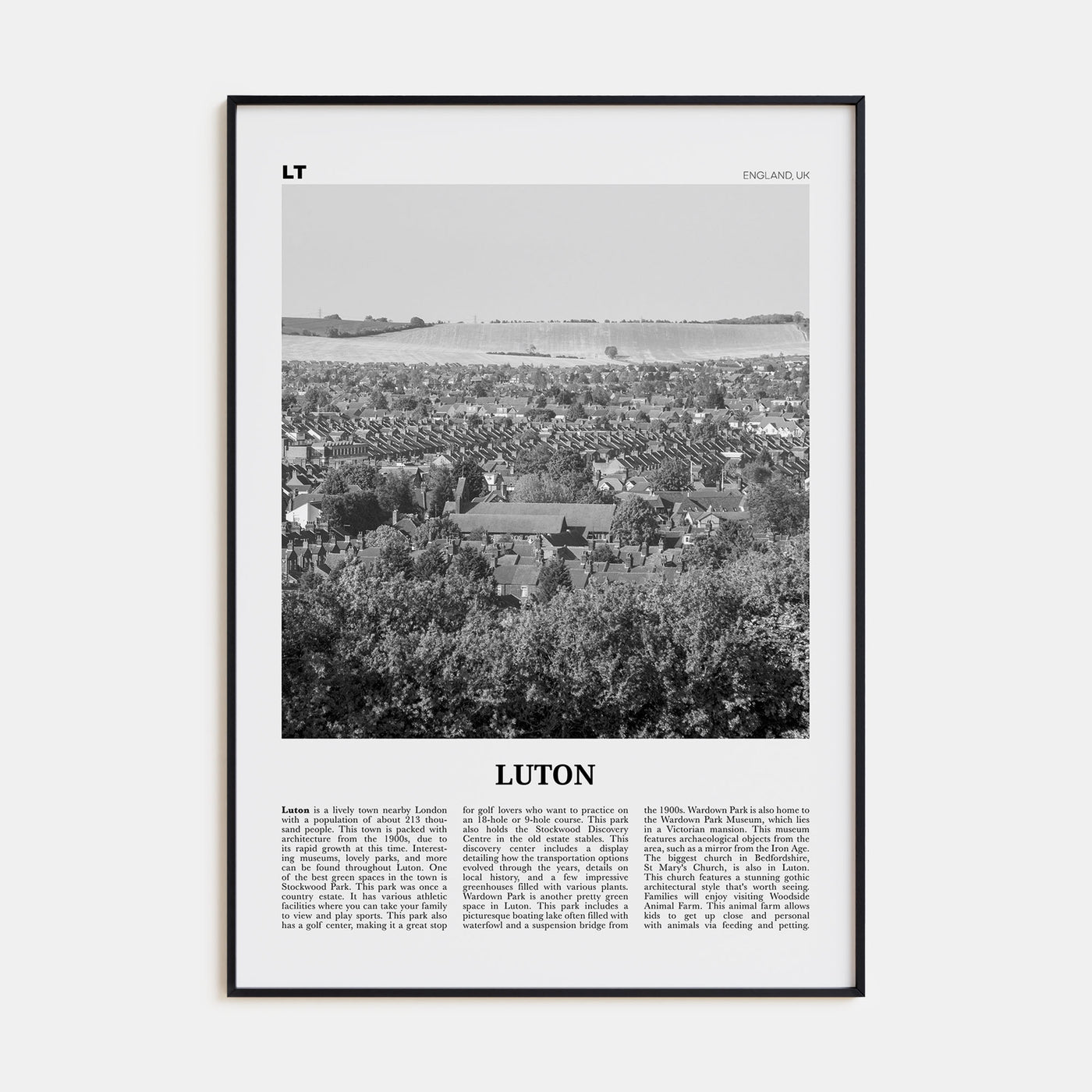 Luton Travel B&W Poster