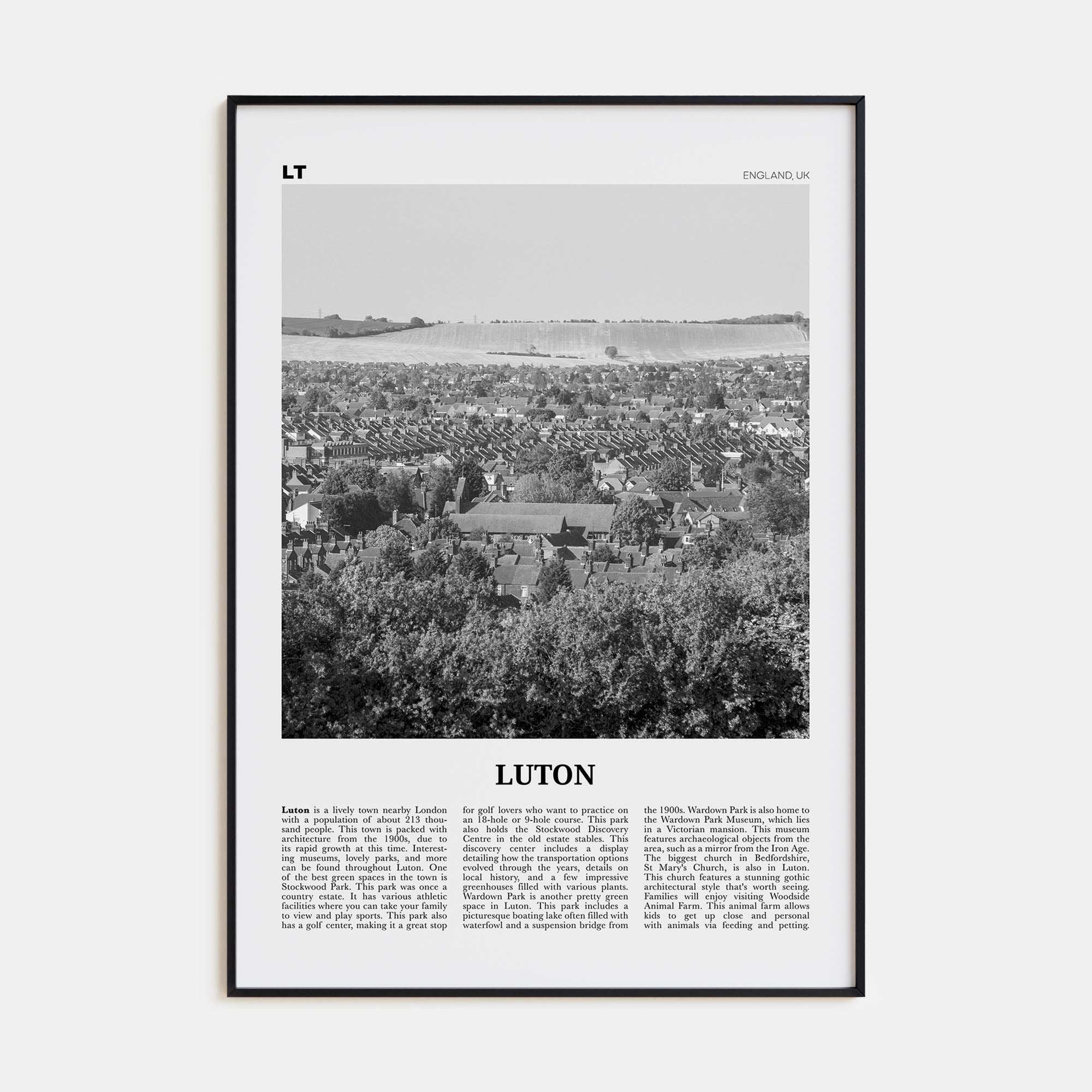 Luton Travel B&W Poster