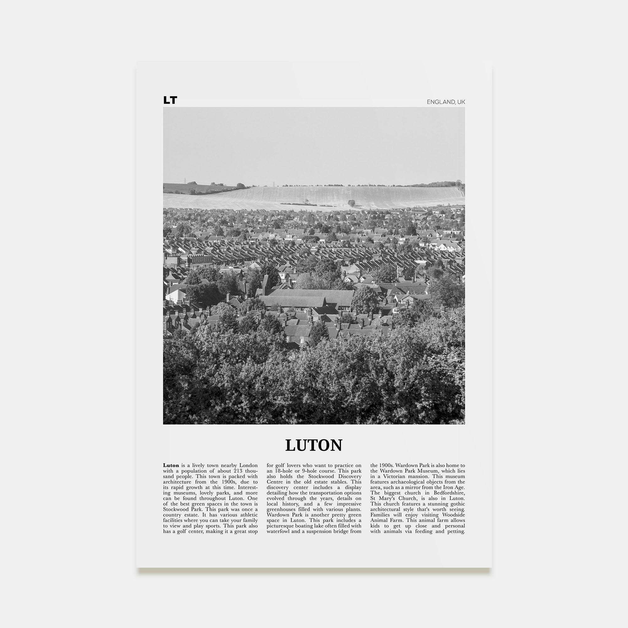 Luton Travel B&W Poster