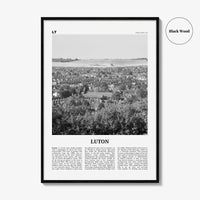 Luton Print Black and White, Luton Wall Art, Luton Poster, Luton Photo, Luton Wall Décor, Luton Map, England