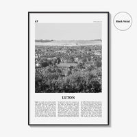 Luton Print Black and White, Luton Wall Art, Luton Poster, Luton Photo, Luton Wall Décor, Luton Map, England
