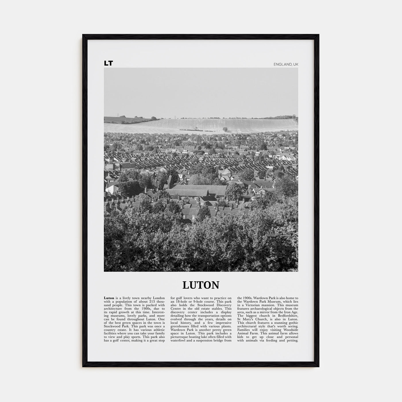 Luton Travel B&W Poster