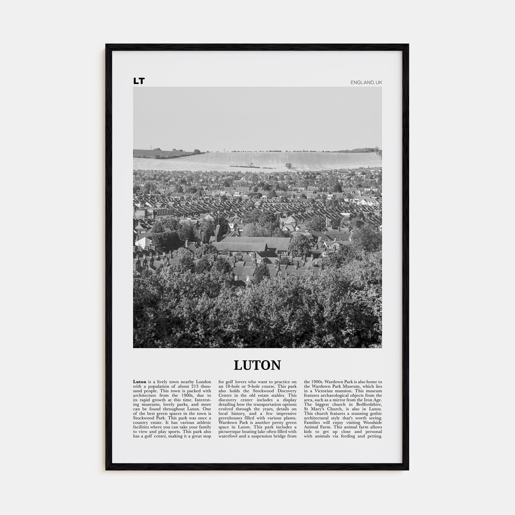 Luton Travel B&W Poster