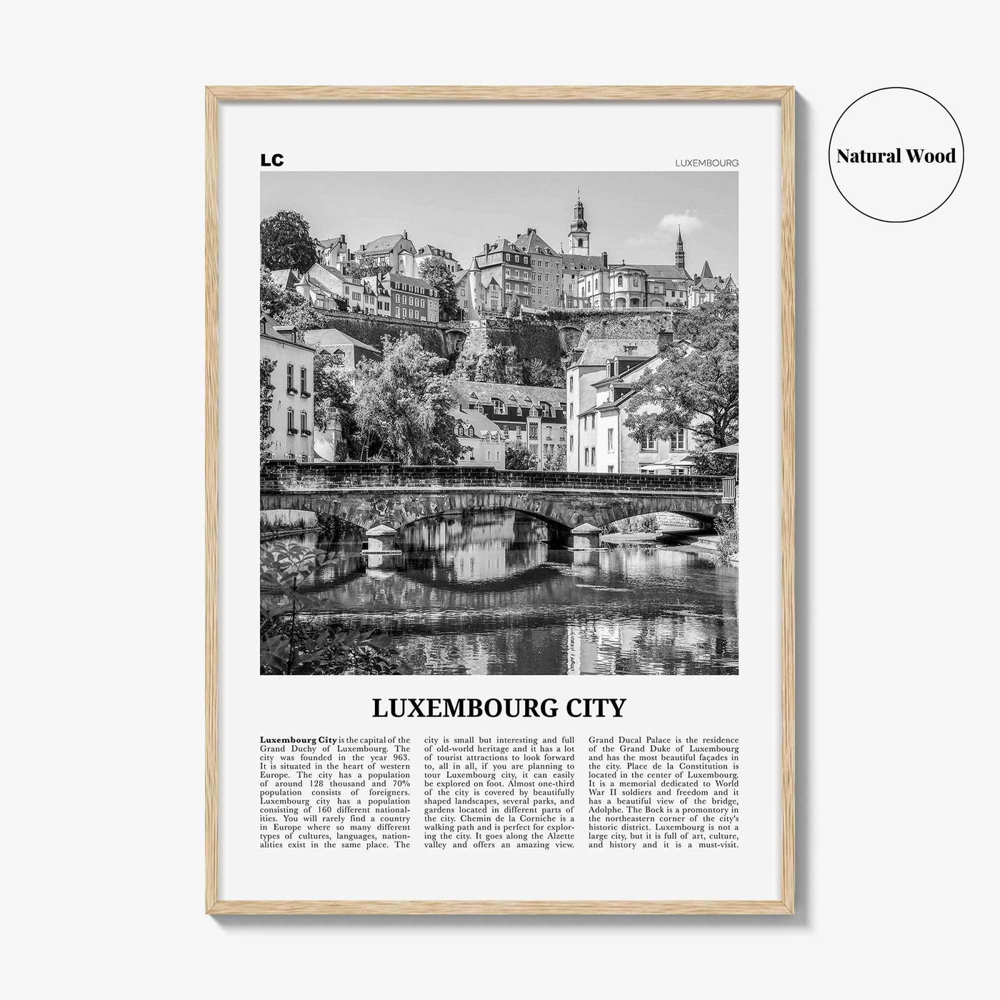 Luxembourg City Print Black and White, Luxembourg City Wall Art, Luxembourg City Poster, Luxembourg City Photo, Luxembourg City Wall Décor