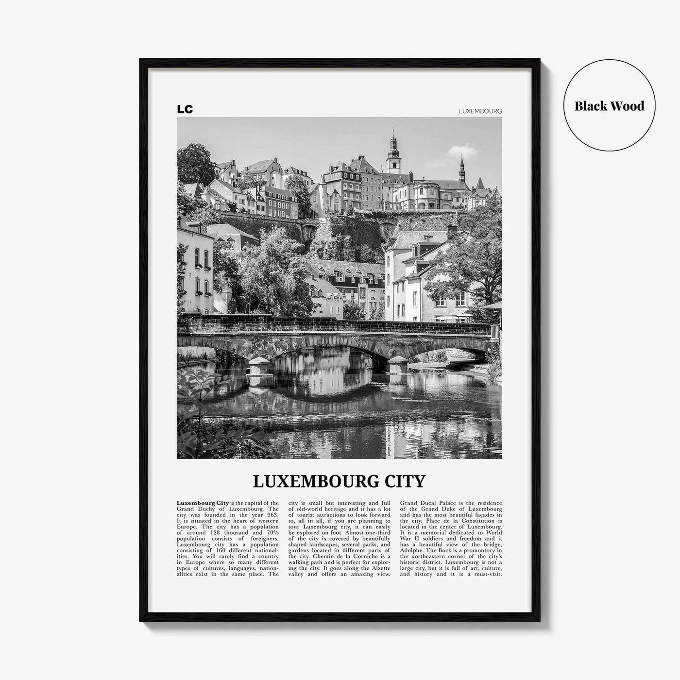Luxembourg City Print Black and White, Luxembourg City Wall Art, Luxembourg City Poster, Luxembourg City Photo, Luxembourg City Wall Décor