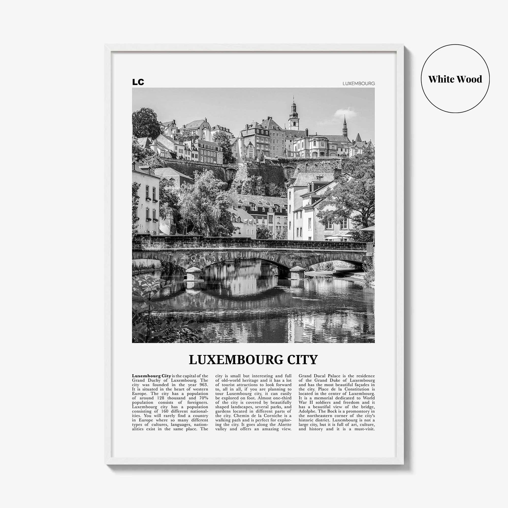 Luxembourg City Print Black and White, Luxembourg City Wall Art, Luxembourg City Poster, Luxembourg City Photo, Luxembourg City Wall Décor