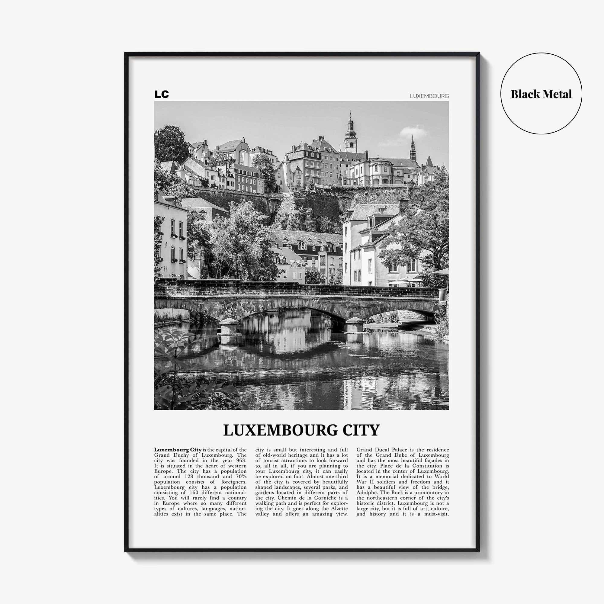 Luxembourg City Print Black and White, Luxembourg City Wall Art, Luxembourg City Poster, Luxembourg City Photo, Luxembourg City Wall Décor