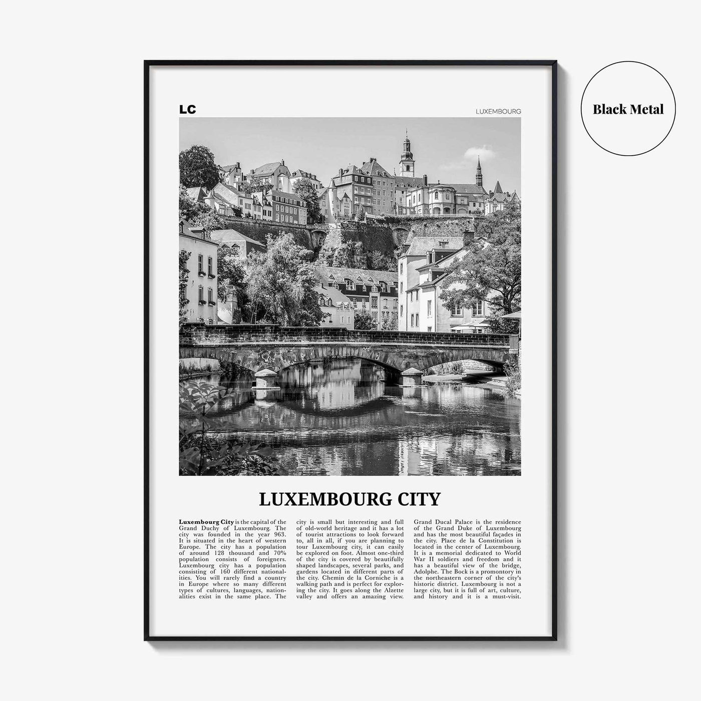 Luxembourg City Print Black and White, Luxembourg City Wall Art, Luxembourg City Poster, Luxembourg City Photo, Luxembourg City Wall Décor