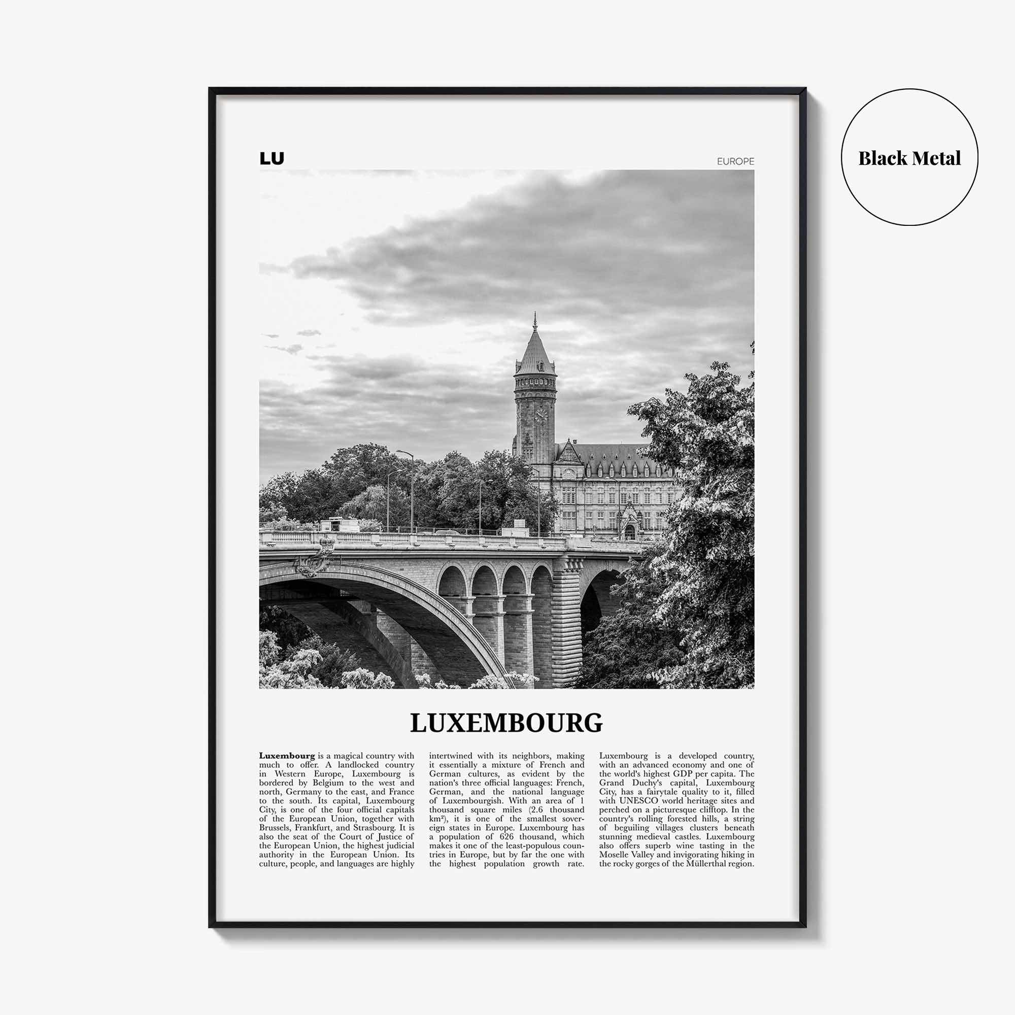 Luxembourg Print Black and White No 1, Luxembourg Wall Art, Luxembourg Poster, Luxembourg Photo, Luxembourg Wall Decor, Lëtzebuerg, Europe
