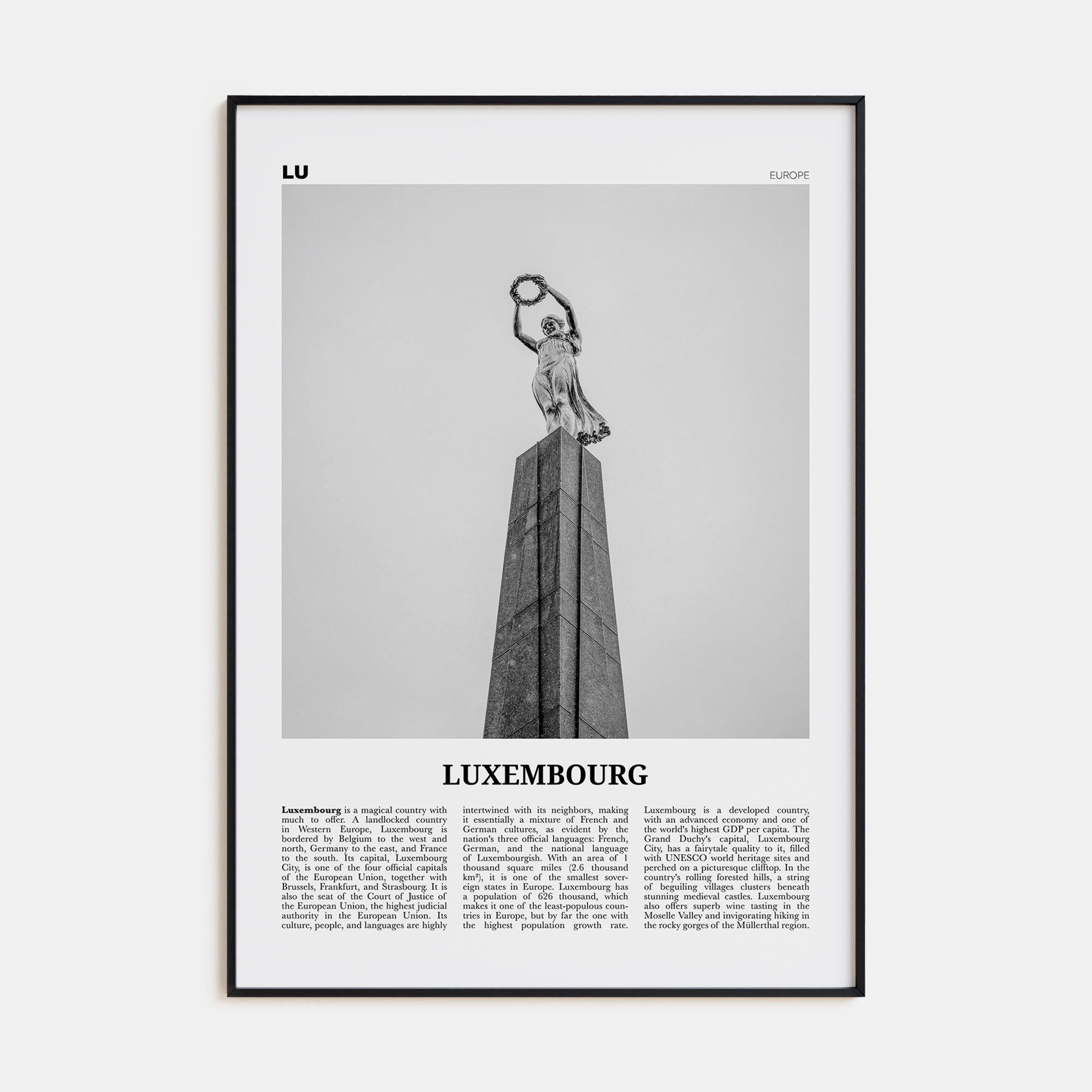 Luxembourg Travel B&W No 2 Poster