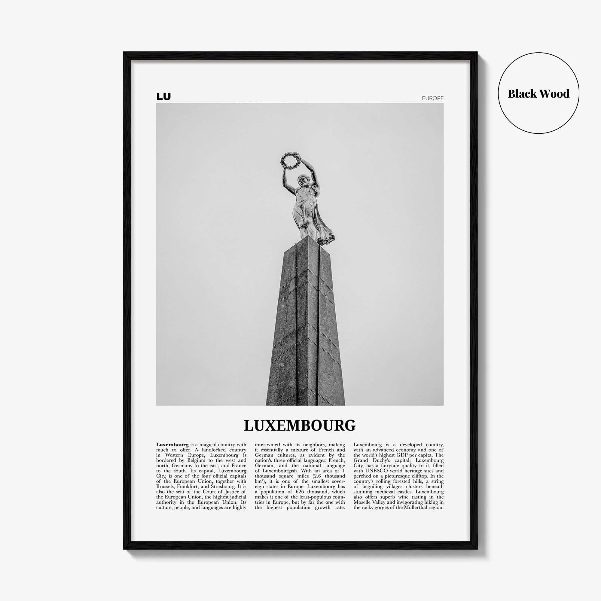 Luxembourg Print Black and White No 2, Luxembourg Wall Art, Luxembourg Poster, Luxembourg Photo, Luxembourg Wall Décor, Luxembourg Map,