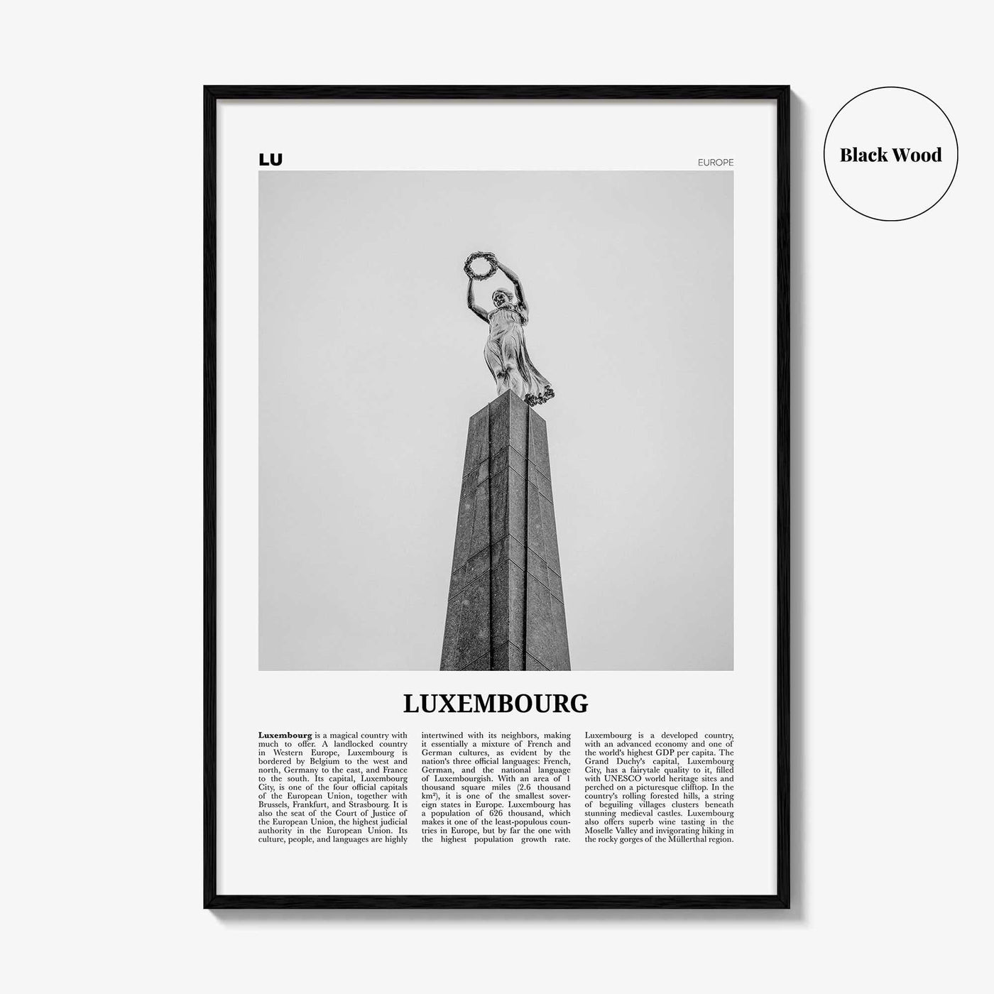 Luxembourg Print Black and White No 2, Luxembourg Wall Art, Luxembourg Poster, Luxembourg Photo, Luxembourg Wall Décor, Luxembourg Map,