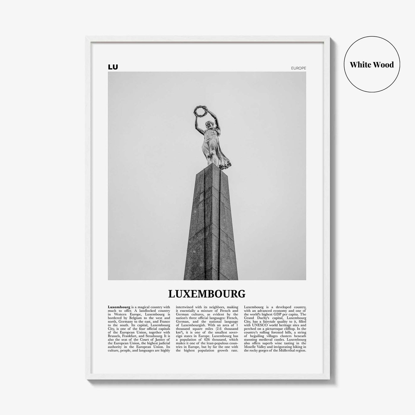 Luxembourg Print Black and White No 2, Luxembourg Wall Art, Luxembourg Poster, Luxembourg Photo, Luxembourg Wall Décor, Luxembourg Map,