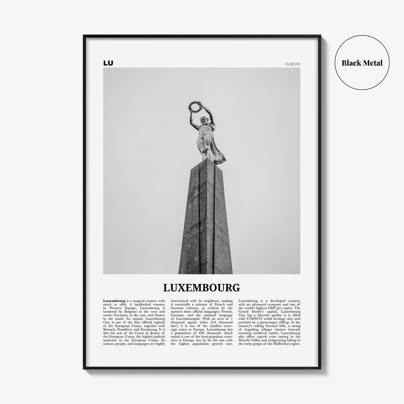 Luxembourg Print Black and White No 2, Luxembourg Wall Art, Luxembourg Poster, Luxembourg Photo, Luxembourg Wall Décor, Luxembourg Map,