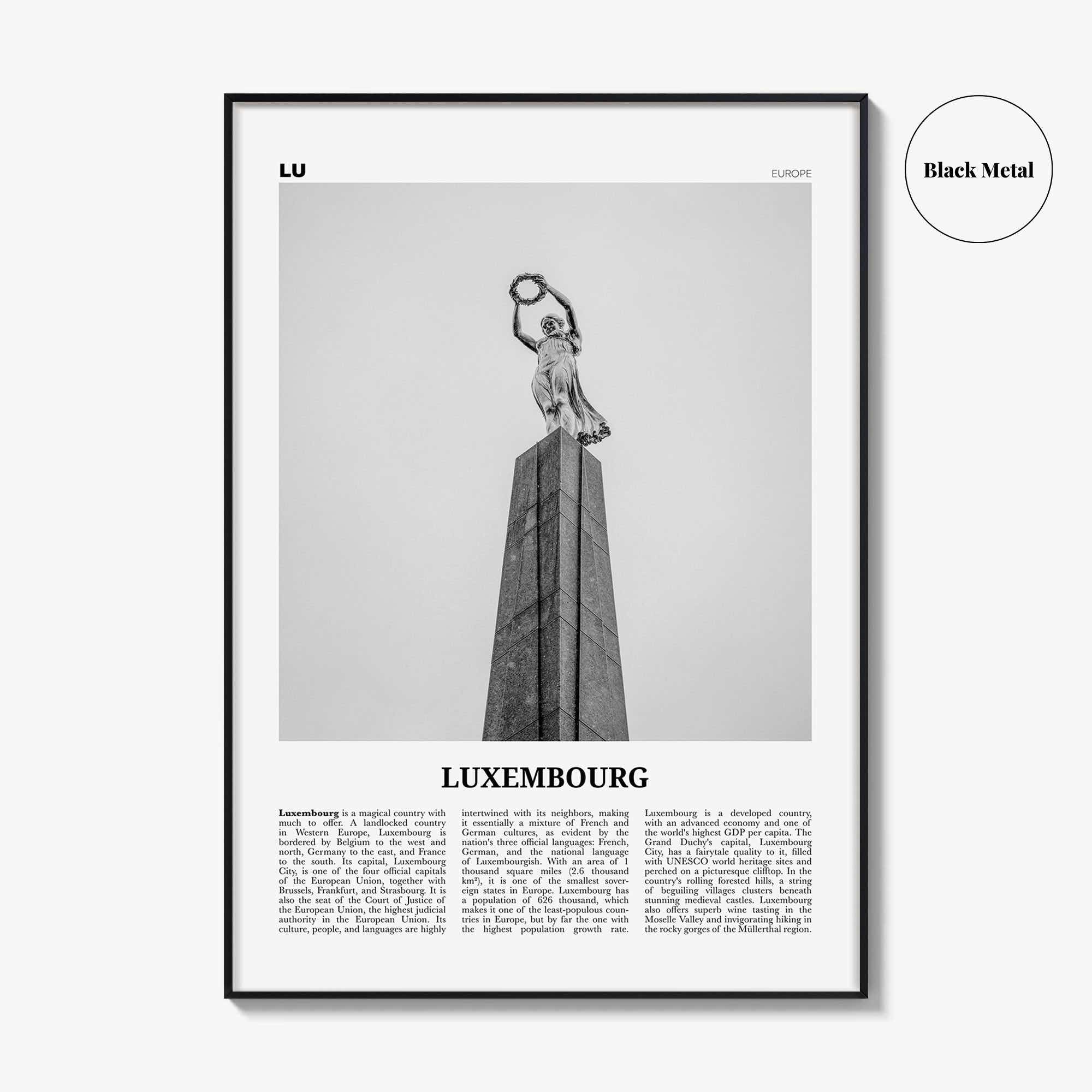 Luxembourg Print Black and White No 2, Luxembourg Wall Art, Luxembourg Poster, Luxembourg Photo, Luxembourg Wall Décor, Luxembourg Map,